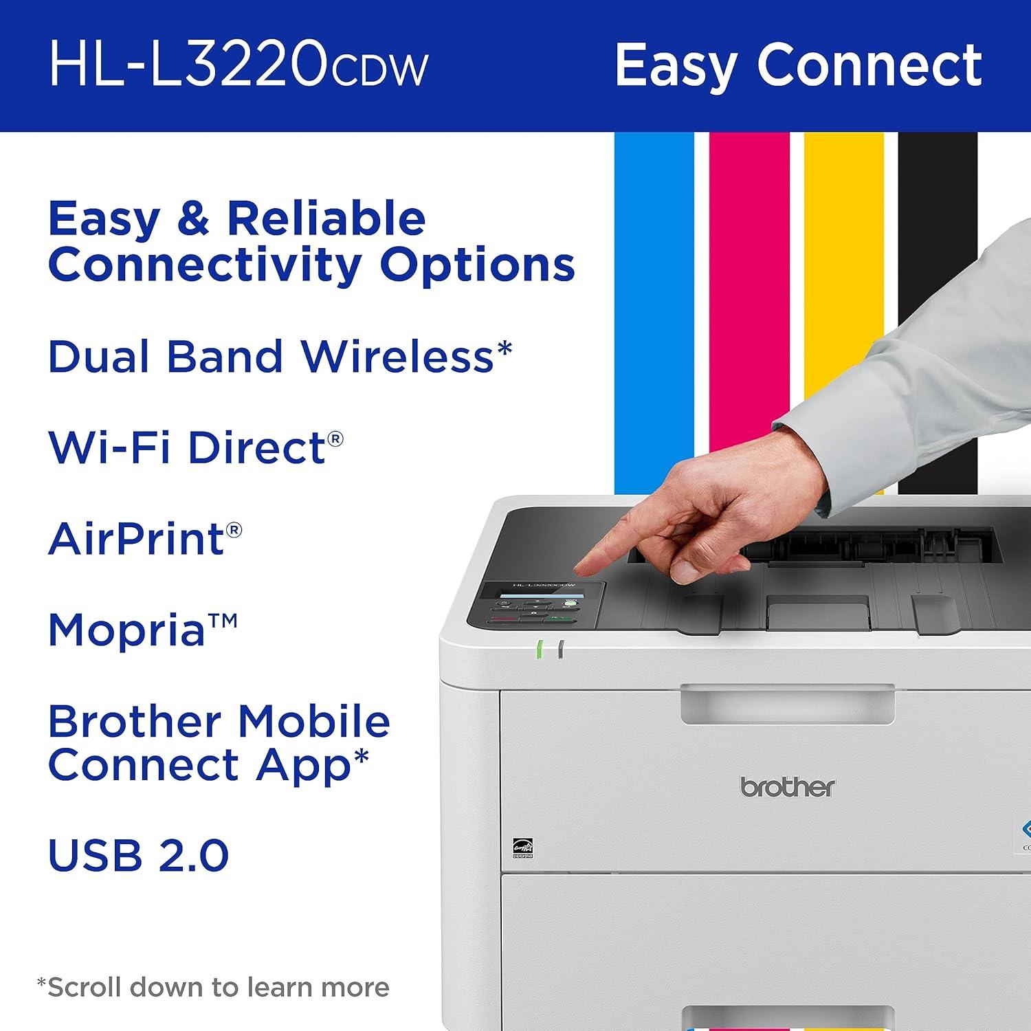 Brother HL-L3220CDW Wireless Compact Digital Color Printer with Laser Quality Output, Duplex and Mobile Device Printing