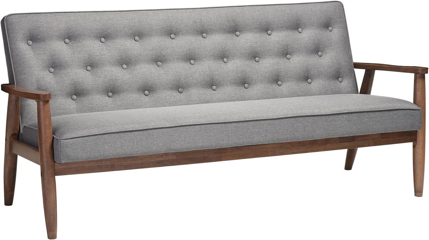 Sorrento Mid-Century Modern Grey Faux Leather 3-Seater Sofa