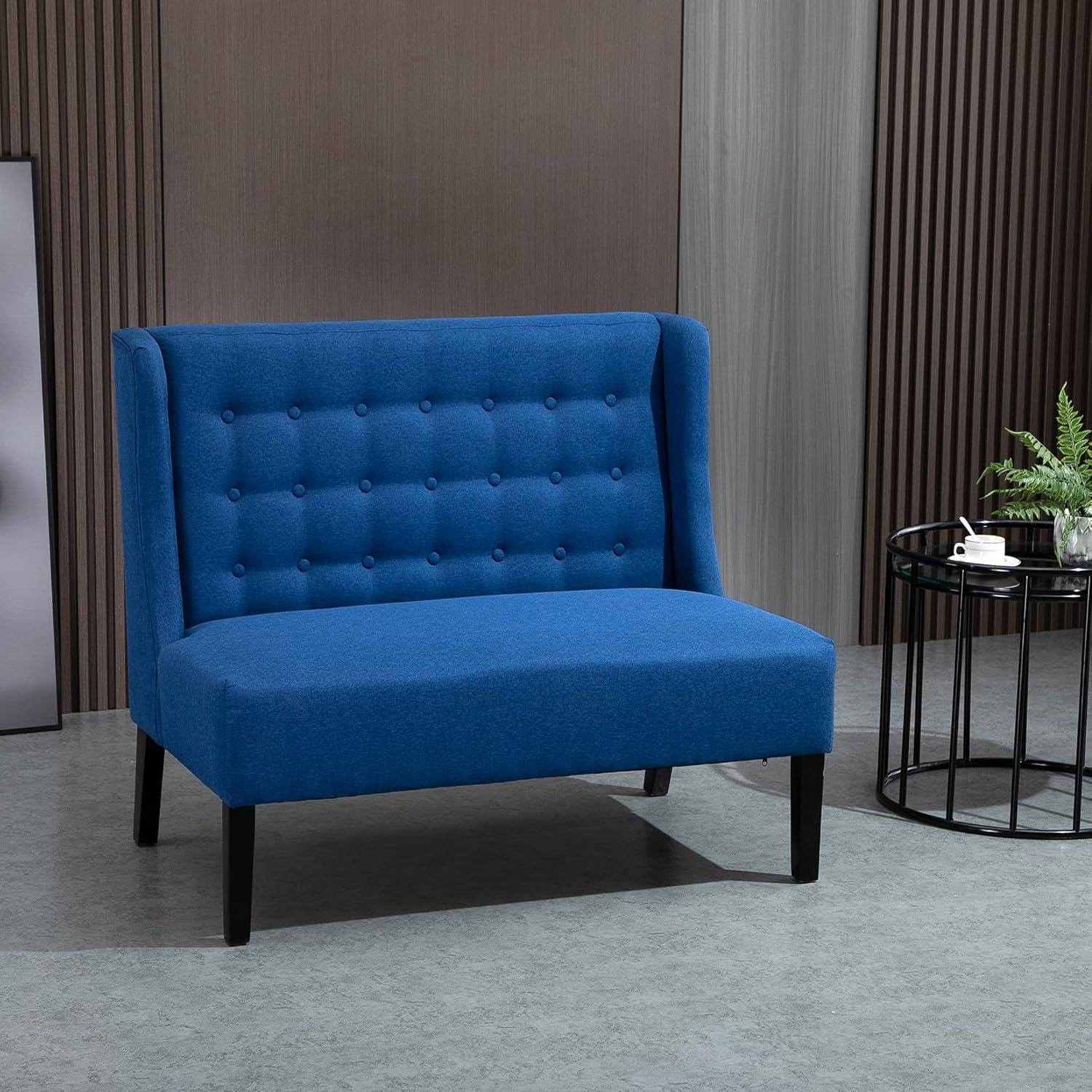 HOMCOM Tapicería de Tela de Lino Sofá Doble Sofá de Dos Plazas Capitoné Sofá sin Brazos Muebles de Salón con Patas de Madera