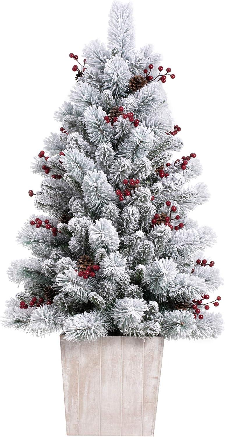 4ft Pre-Lit Flocked Ashcroft Fir Potted Artificial Christmas Tree - Haute Décor: Indoor Decor, Incandescent Lights