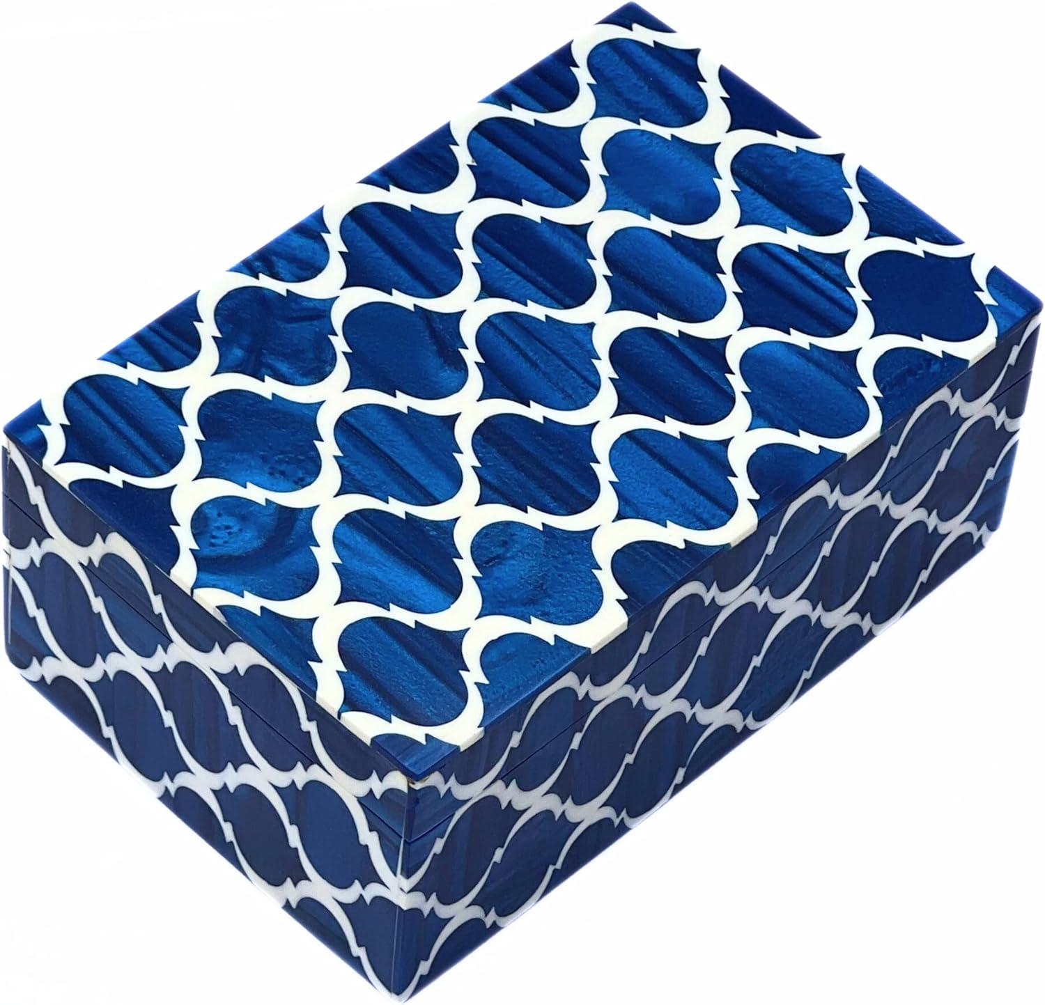 Moroccan Pattern Resin Box Decorative Handmade Storage Box 7x3 x5 inche Blue & White collectiblesbuy