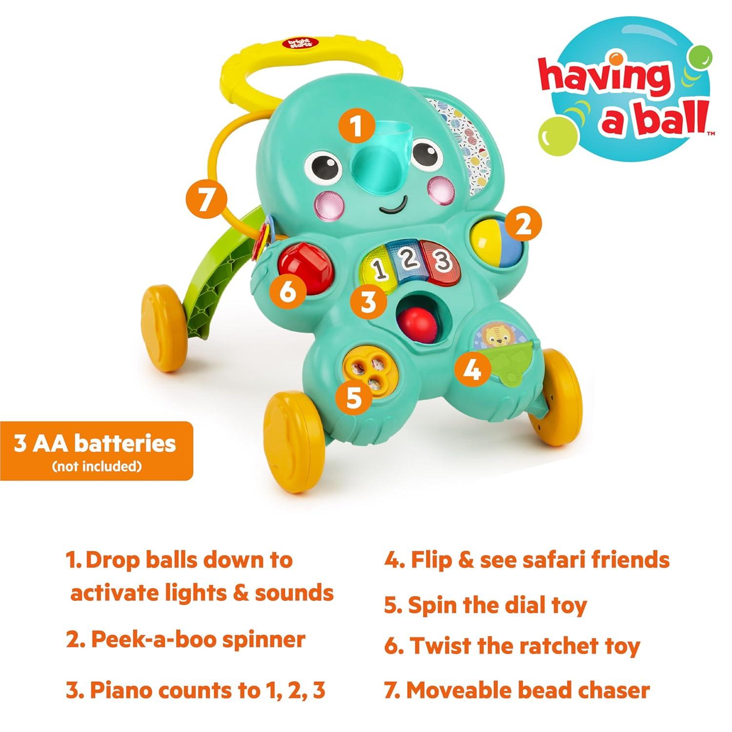 Bright Starts Stroll 'n Roll 2-in-1 Ball Play Baby Walker Elephant