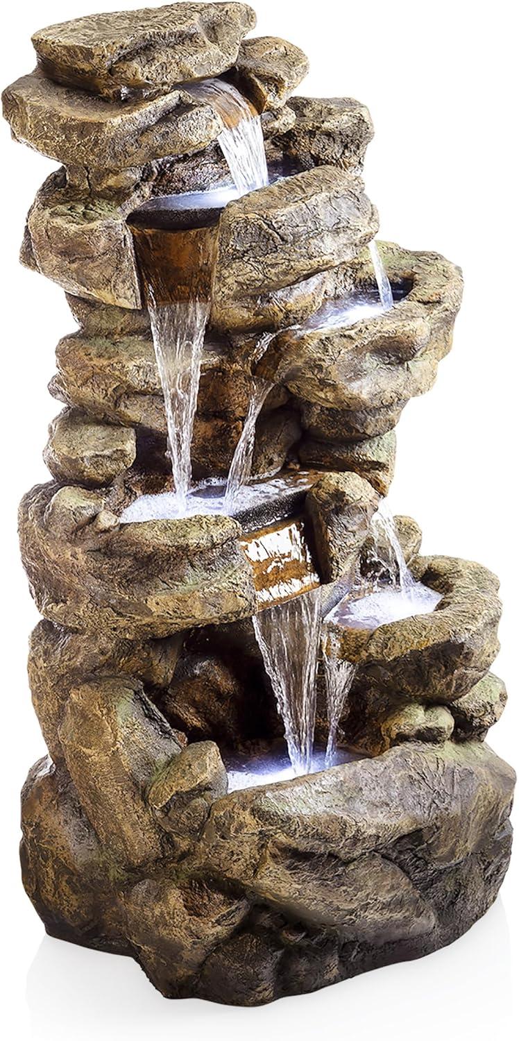 Alpine Corporation 6-Tier Amazonian Water Fountain with LED Lights