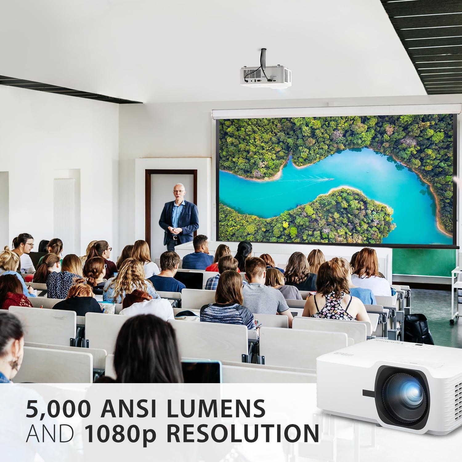 ViewSonic LS740HD 5000 Lumens 1080p Laser Projector with 1.3x Optical Zoom, H/V Keystone, 4 Corner Adjustment, and 360 Degrees Projection for Home
