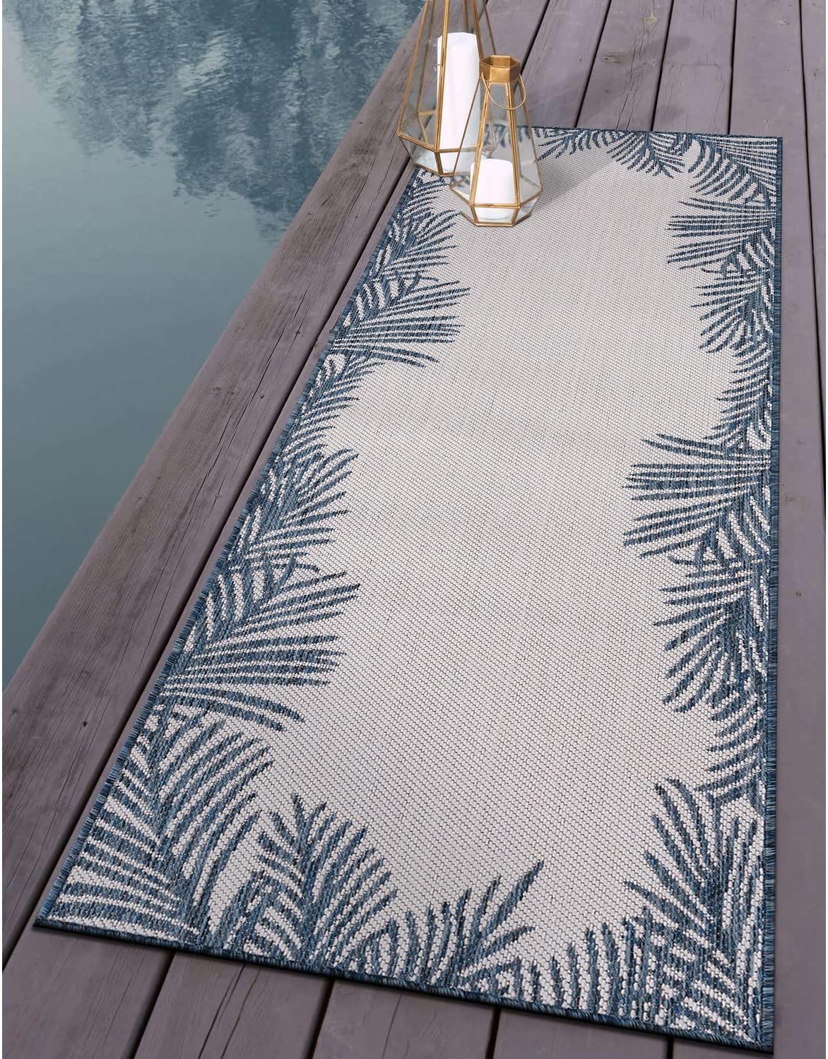 World Rug Gallery Tropical Floral Palm Leaves Textured Flat Weave Indoor/Outdoor Area Rug