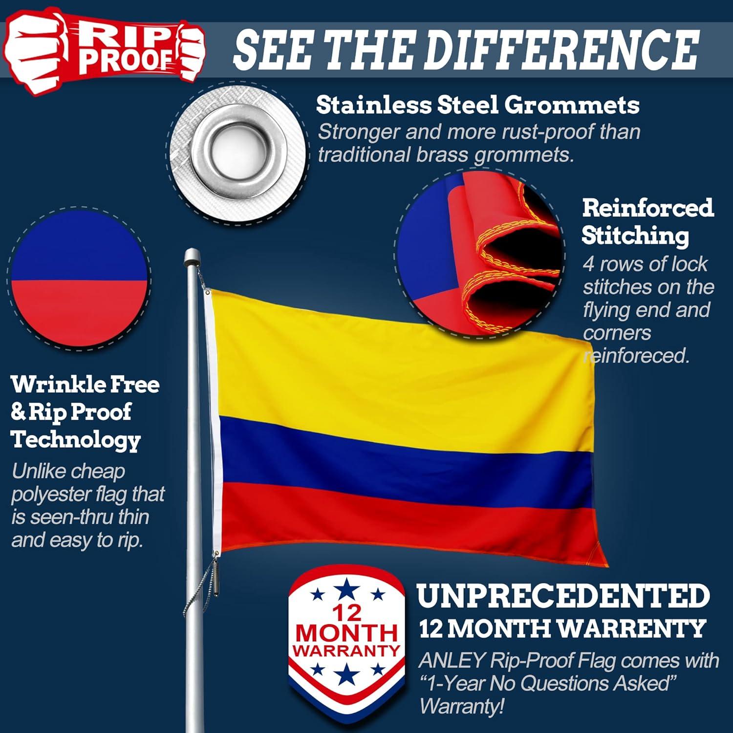 Anley Rip-Proof Double Sided 3-Ply Colombia Flag 3x5 Ft - Colombian National Flags