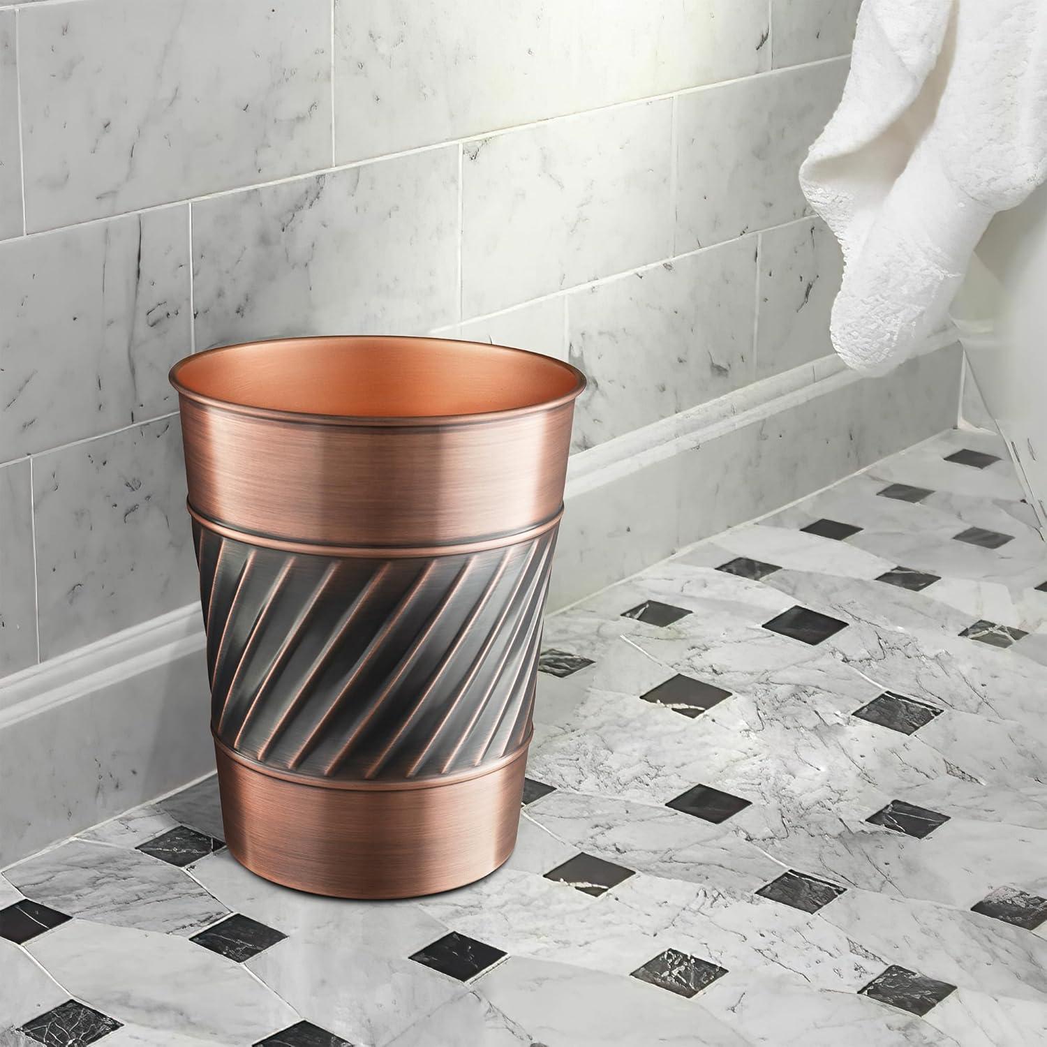 Monarch Abode Metal Wastebasket Trash Can, Handcrafted, Wave Embossed, Bathroom Decor, Antique Cpr