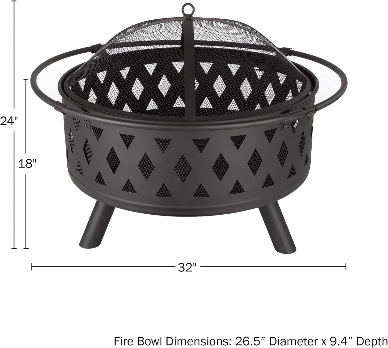 Pure Garden 32-Inch Black Wood Burning Fire Pit with Accessories