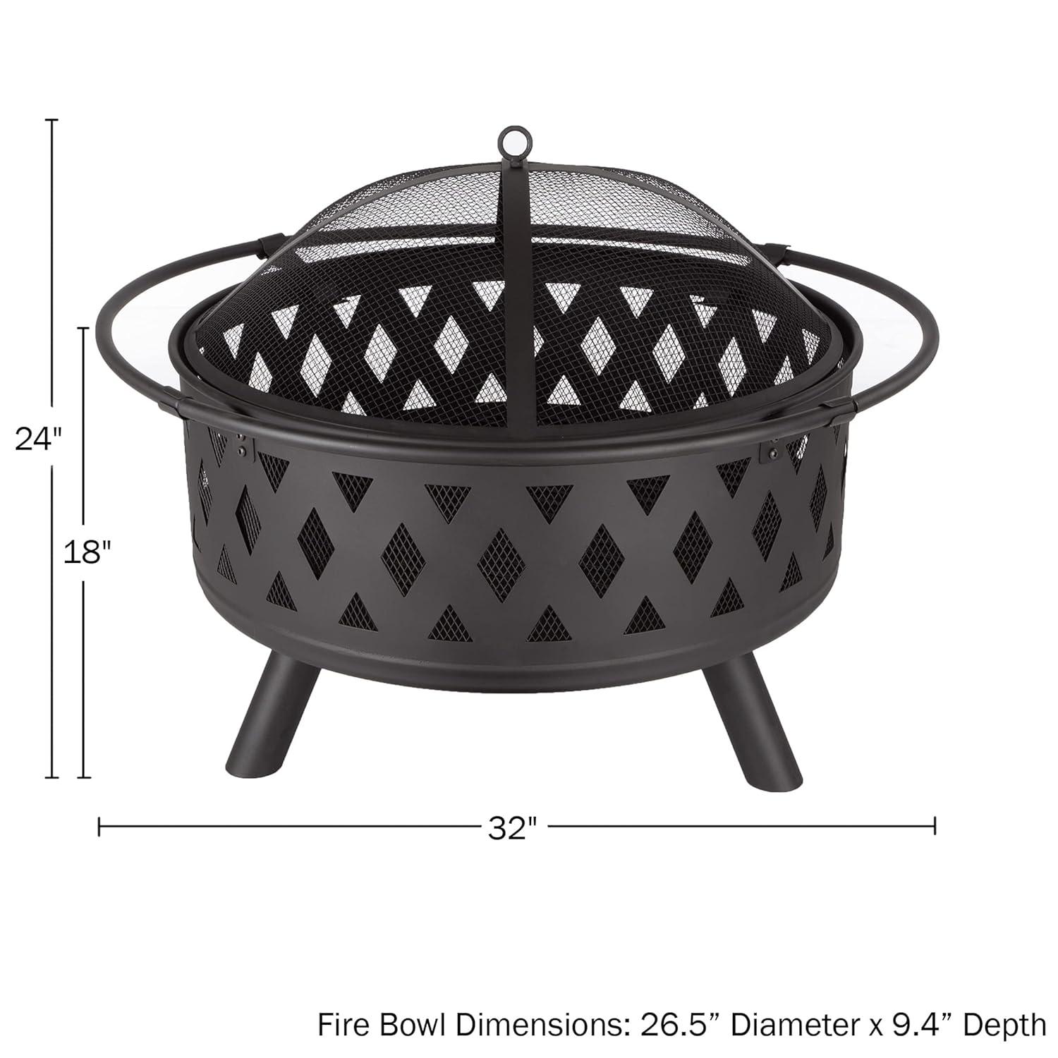 Pure Garden 32-Inch Outdoor Wood Burning Fire Pit with PVC Cover (Black)