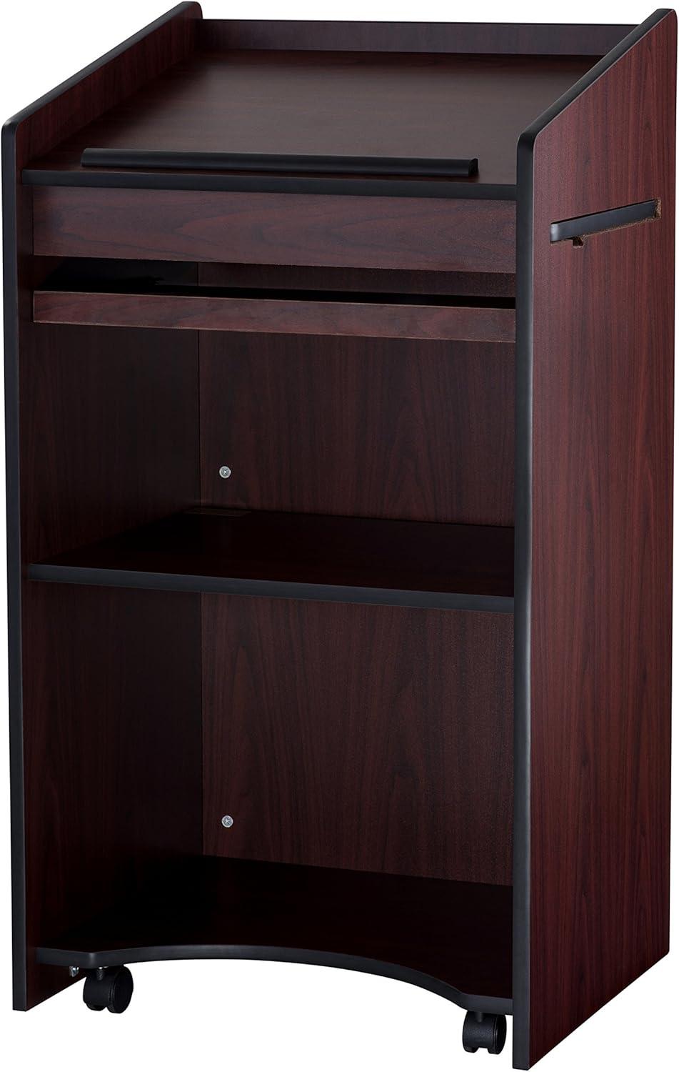 Oklahoma Sound Aristocrat Non Sound Lectern Podium with 2 Built In Shelves, Slide Out Shelf, and Caster Wheels for Meeting Rooms, Mahogany