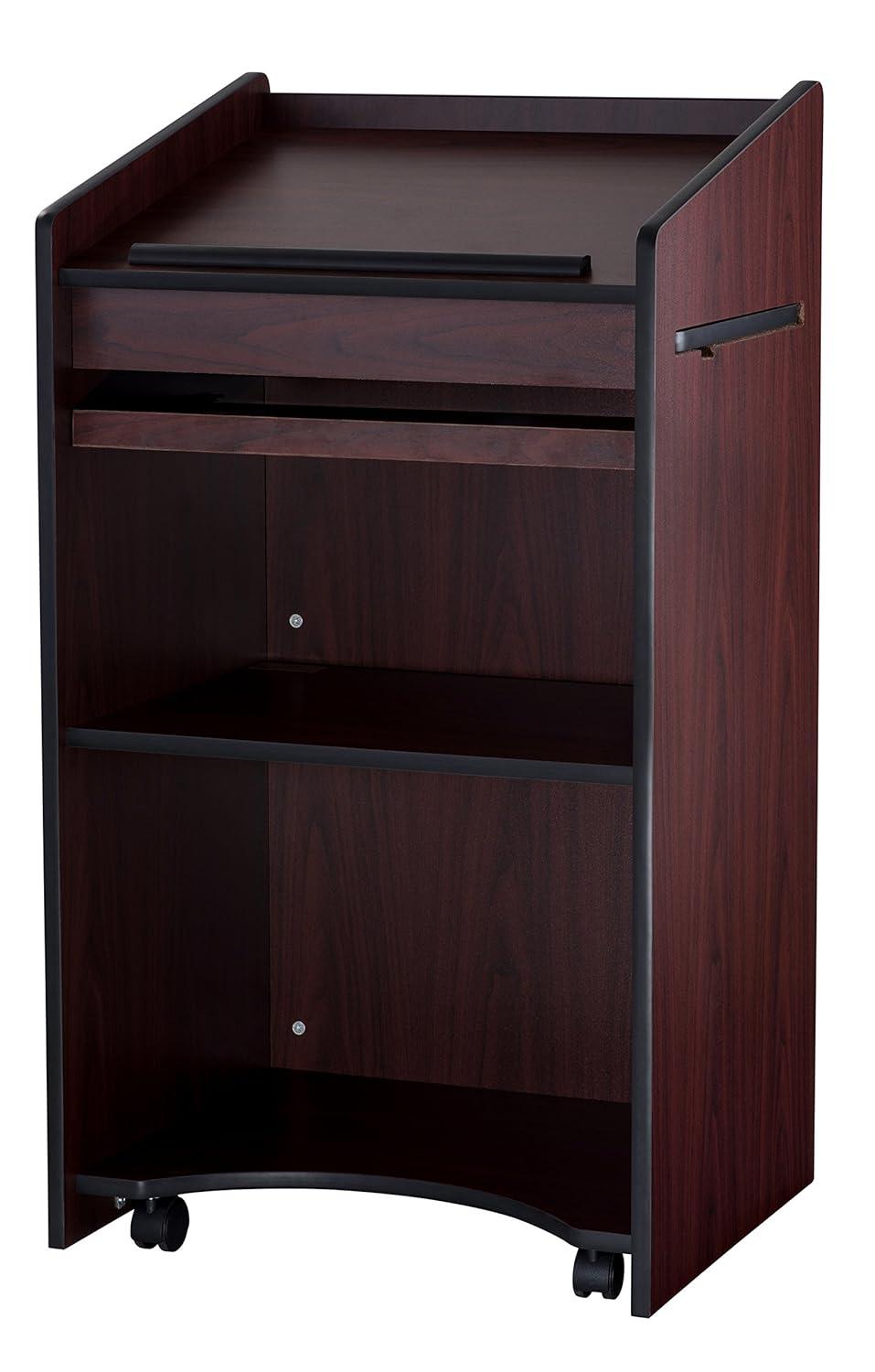 Oklahoma Sound Aristocrat Non Sound Lectern Podium with 2 Built In Shelves, Slide Out Shelf, and Caster Wheels for Meeting Rooms, Mahogany