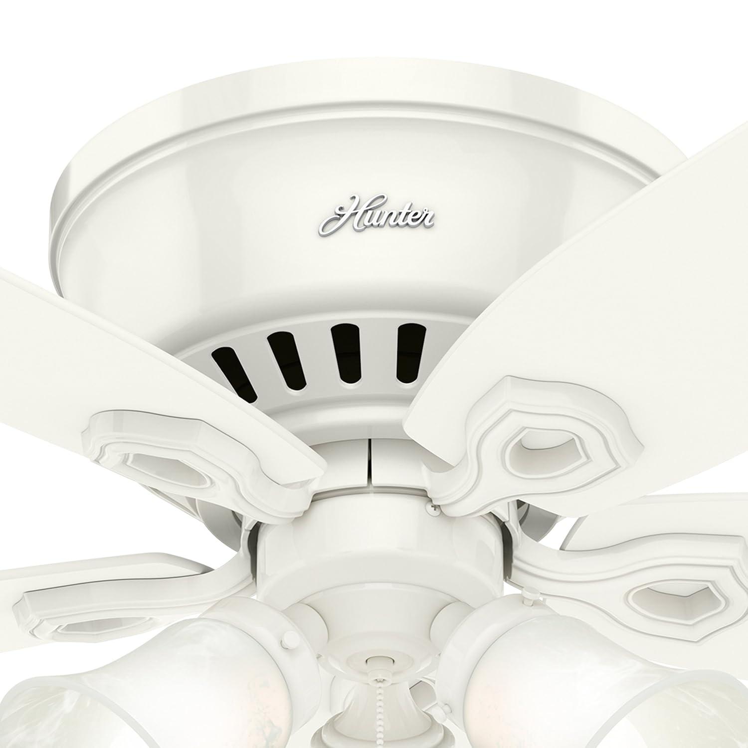 42" Builder Low Profile Ceiling Fan (Includes LED Light Bulb) White - Hunter Fan: 5-Blade, Reversible Motor, Flush Mount