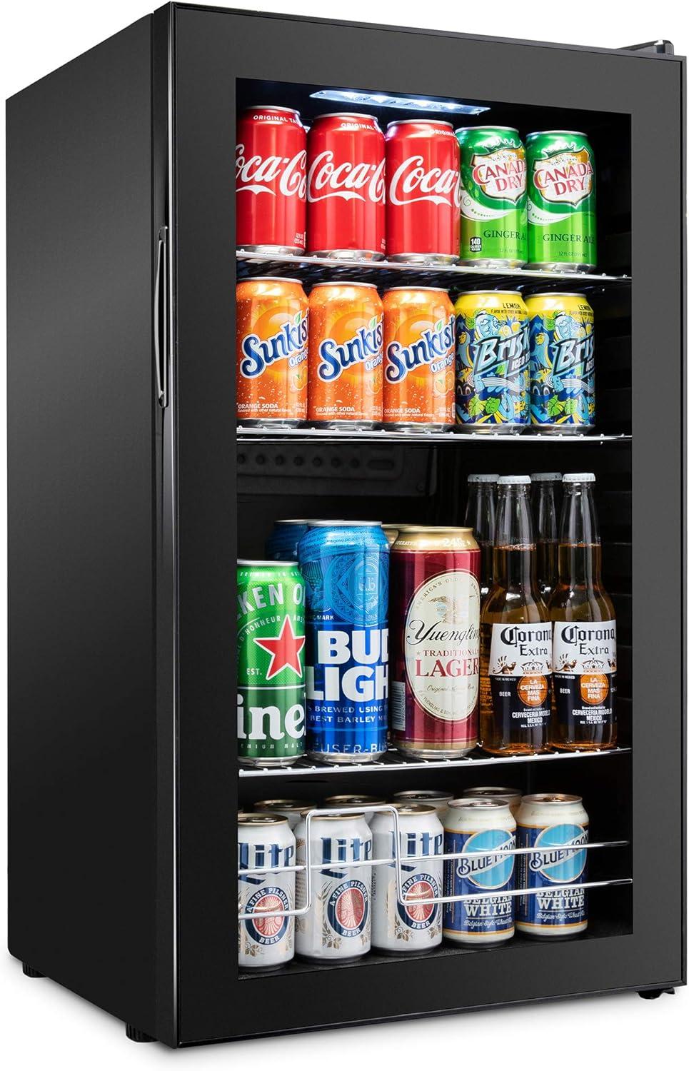 Ivation 126 Can Beverage Refrigerator, Freestanding Mini Fridge with Glass Door - Black