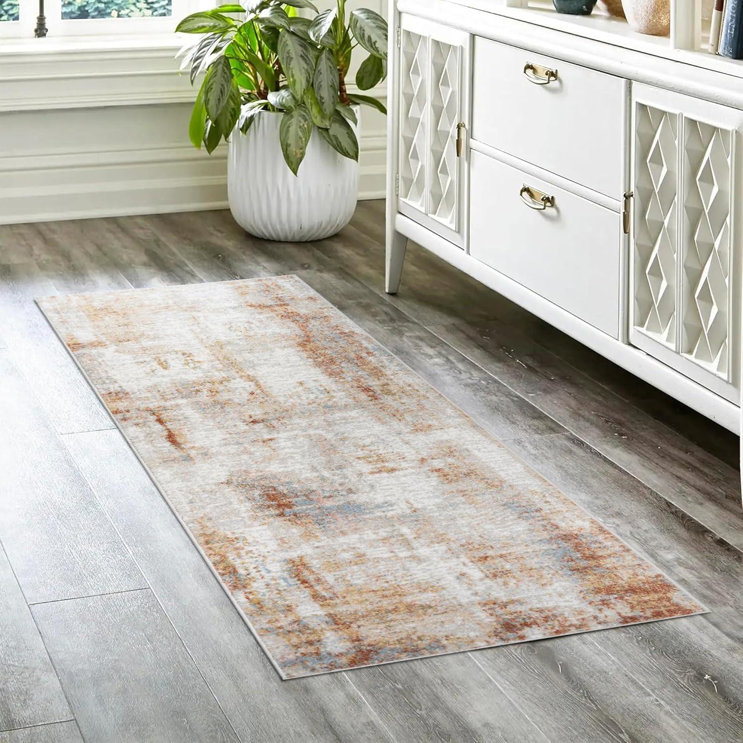 Gertmenian Alor Cheema Modern Abstract Orange/Gray/Ivory Polypropylene Indoor Area Rug, 2x6 Runner