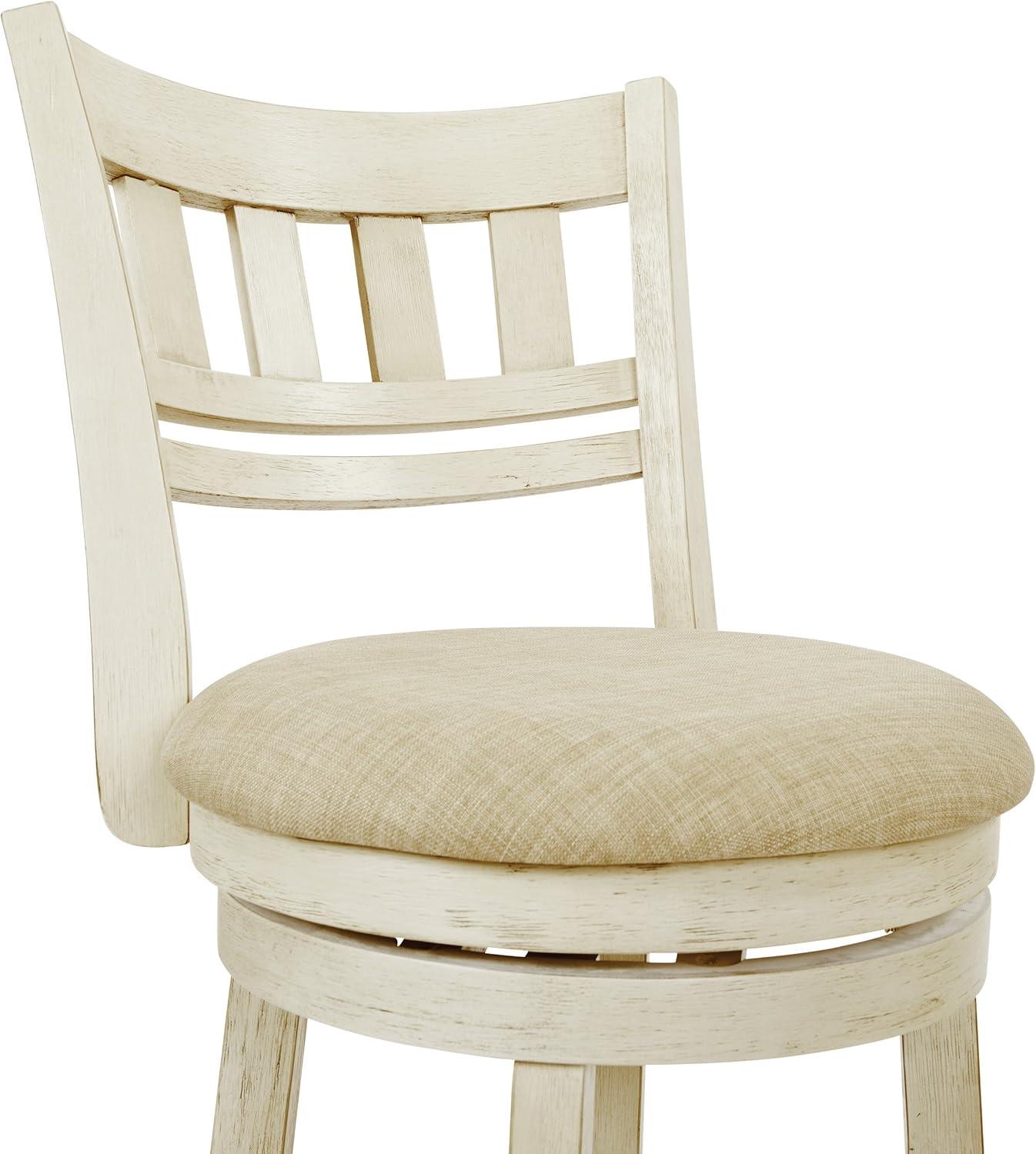 OSP Home Furnishings Swivel Stool 30" with Slatted Back in Antique White Finish