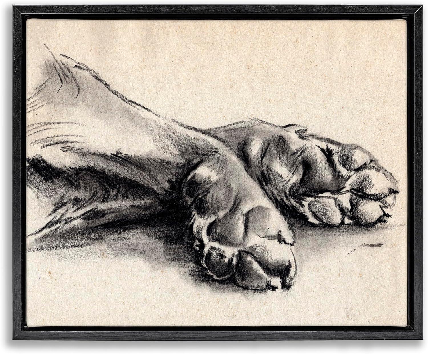 Stupell Industries Dog Paw Charcoal Design Minimal Tan Black Black Floater Framed Canvas Wall Art, 24 x 30