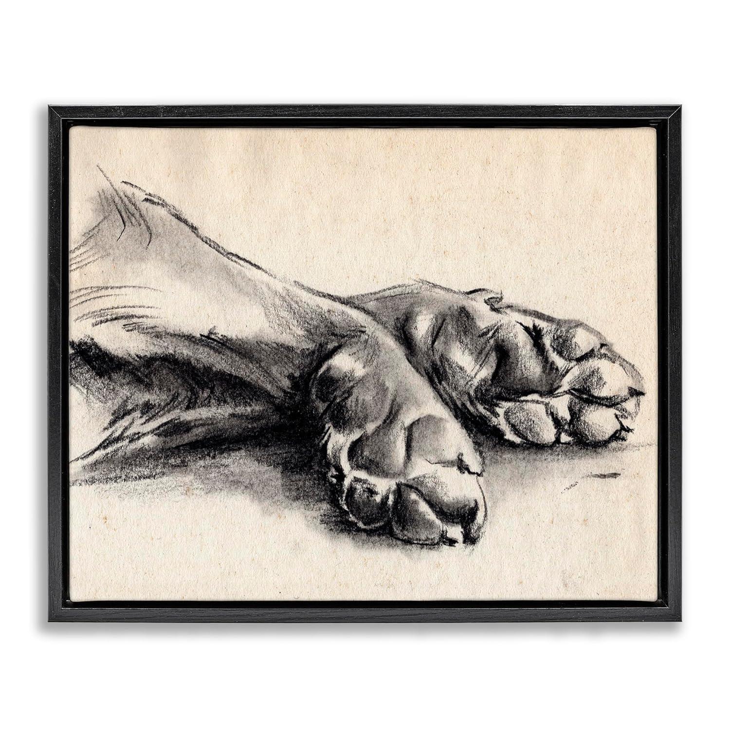 Stupell Industries Dog Paw Charcoal Design Minimal Tan Black Black Floater Framed Canvas Wall Art, 24 x 30