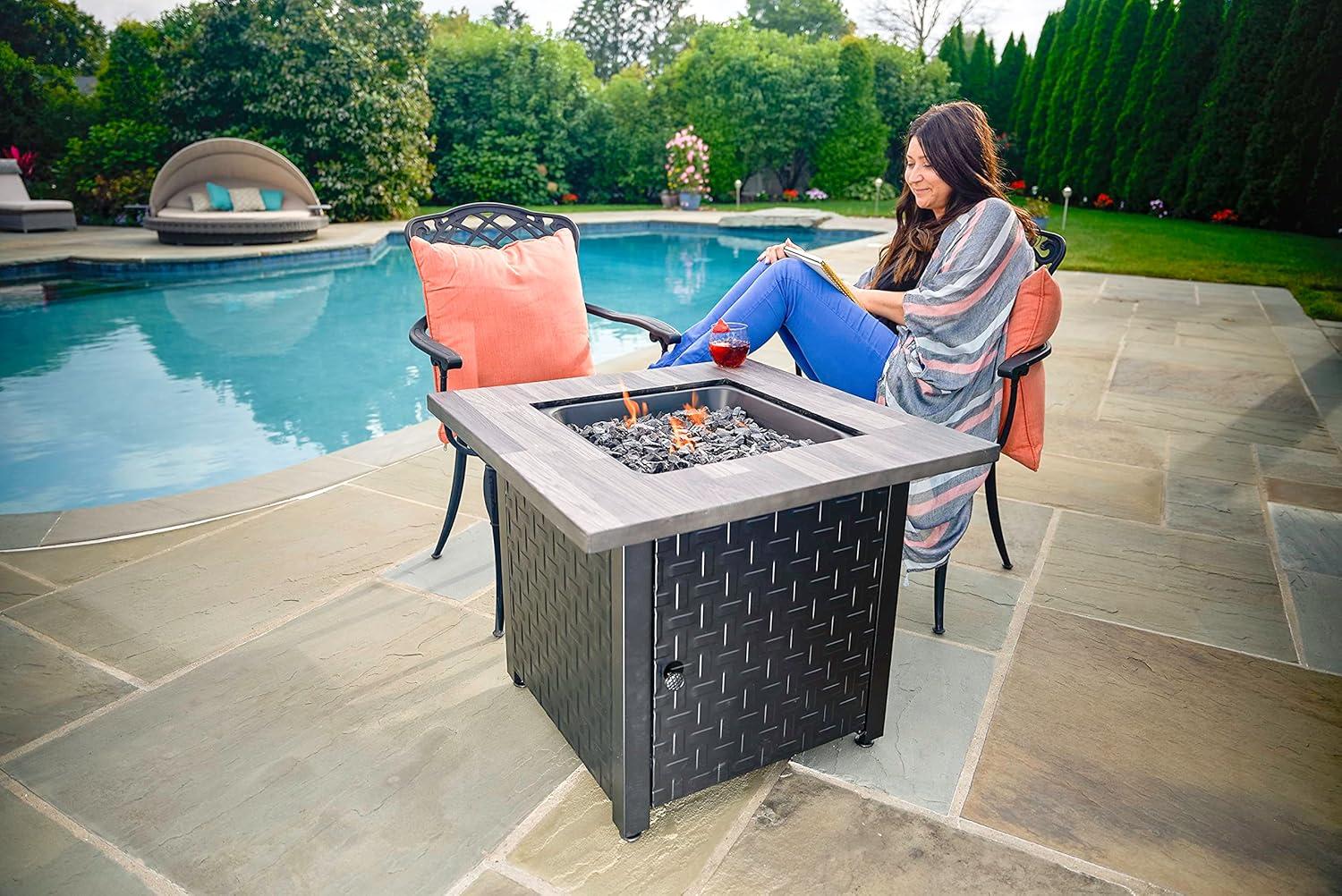 Black and Grey Steel Gas Fire Pit Table