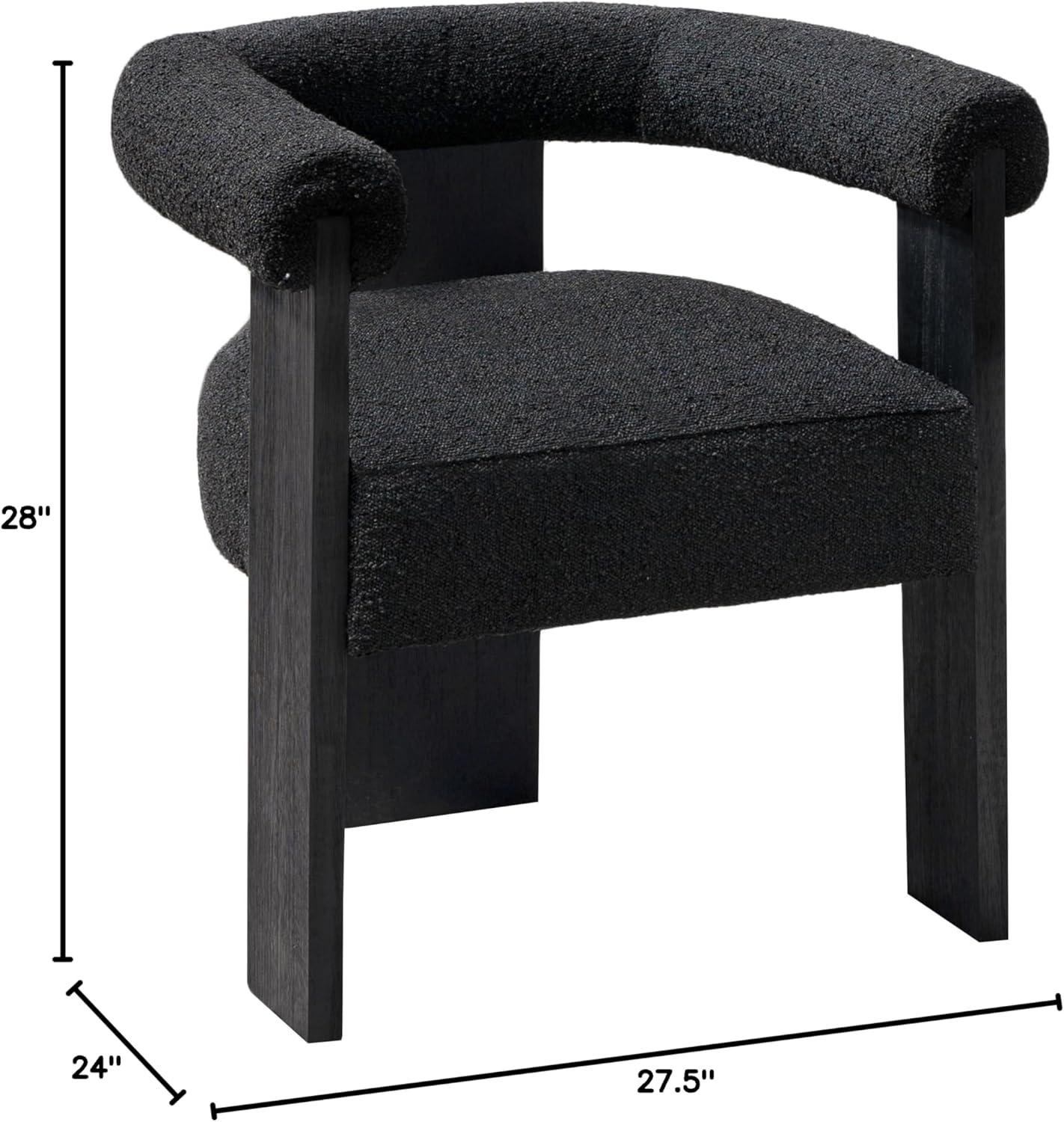 Black Boucle Fabric Mid-Century Modern Arm Chair with Wood Frame