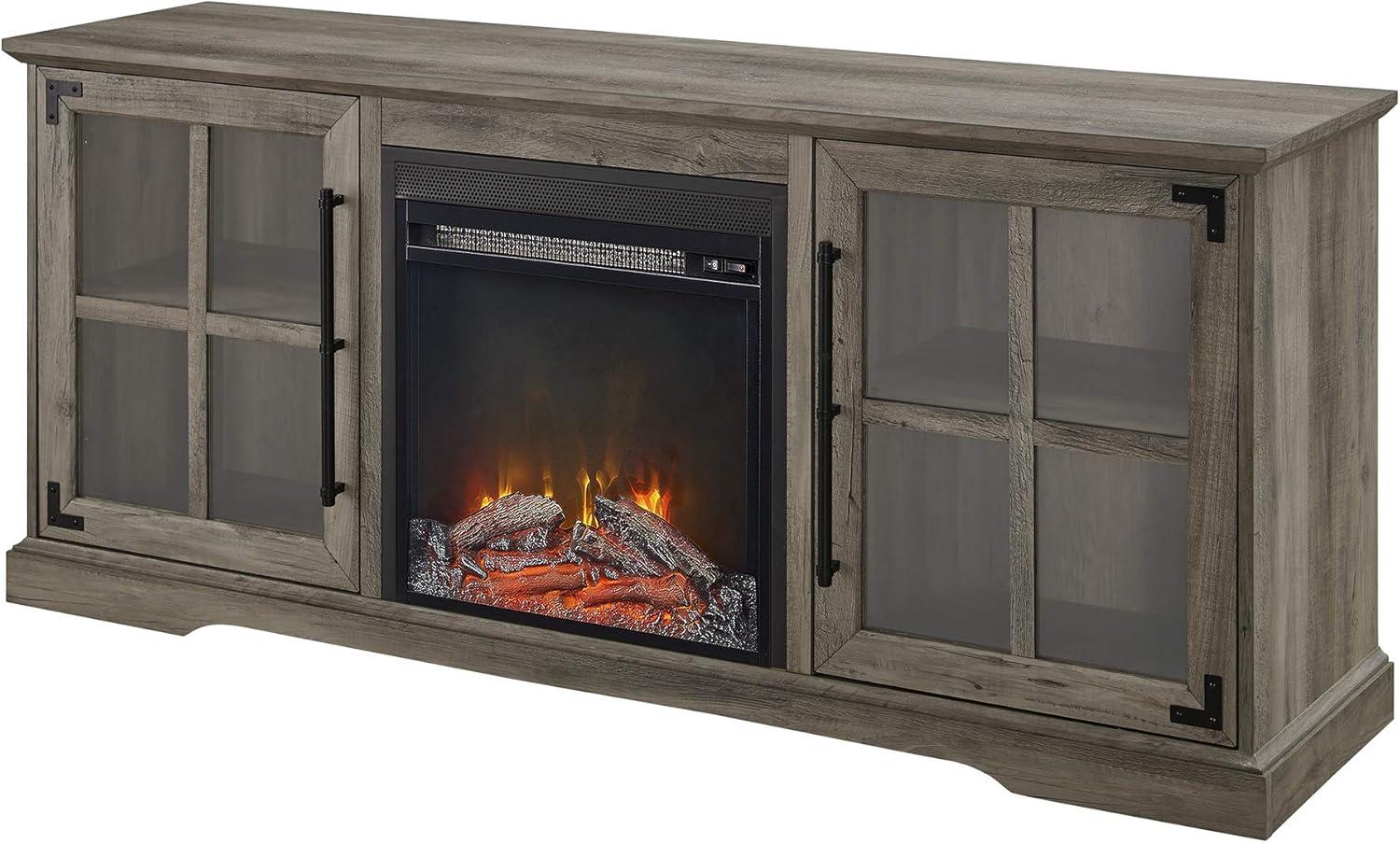 Abigail 60" 2-Door LED Electric Fireplace Insert Console in Gray Wash