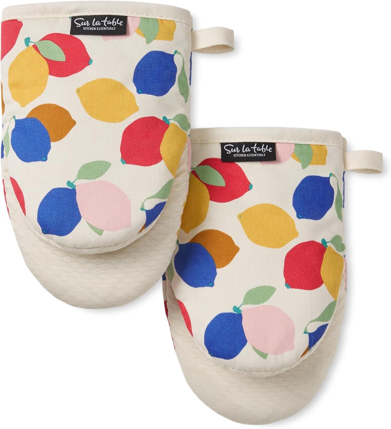 Sur La Table Kitchen Essentials SUR LA TABLE KITCHEN ESSENTIALS Lemon Zest Citrus Fruit Mini Oven Mitt Set Yellow/Blue/Ivory 5.5"x8" (Set of 2)