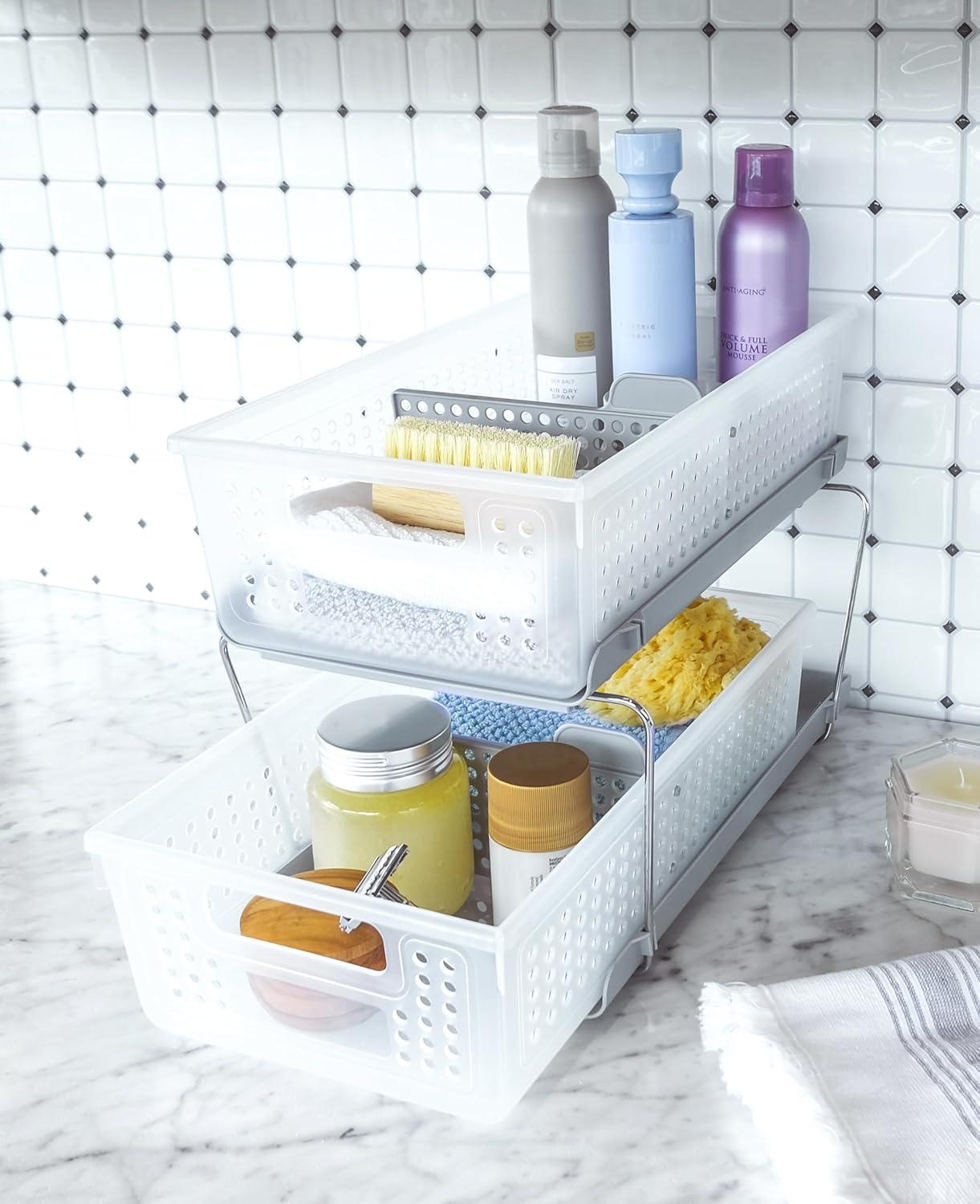 Two-Tier Organizer with Dividers Frost/Gray - Madesmart: Steel & Plastic, Hand Wash, Lockable