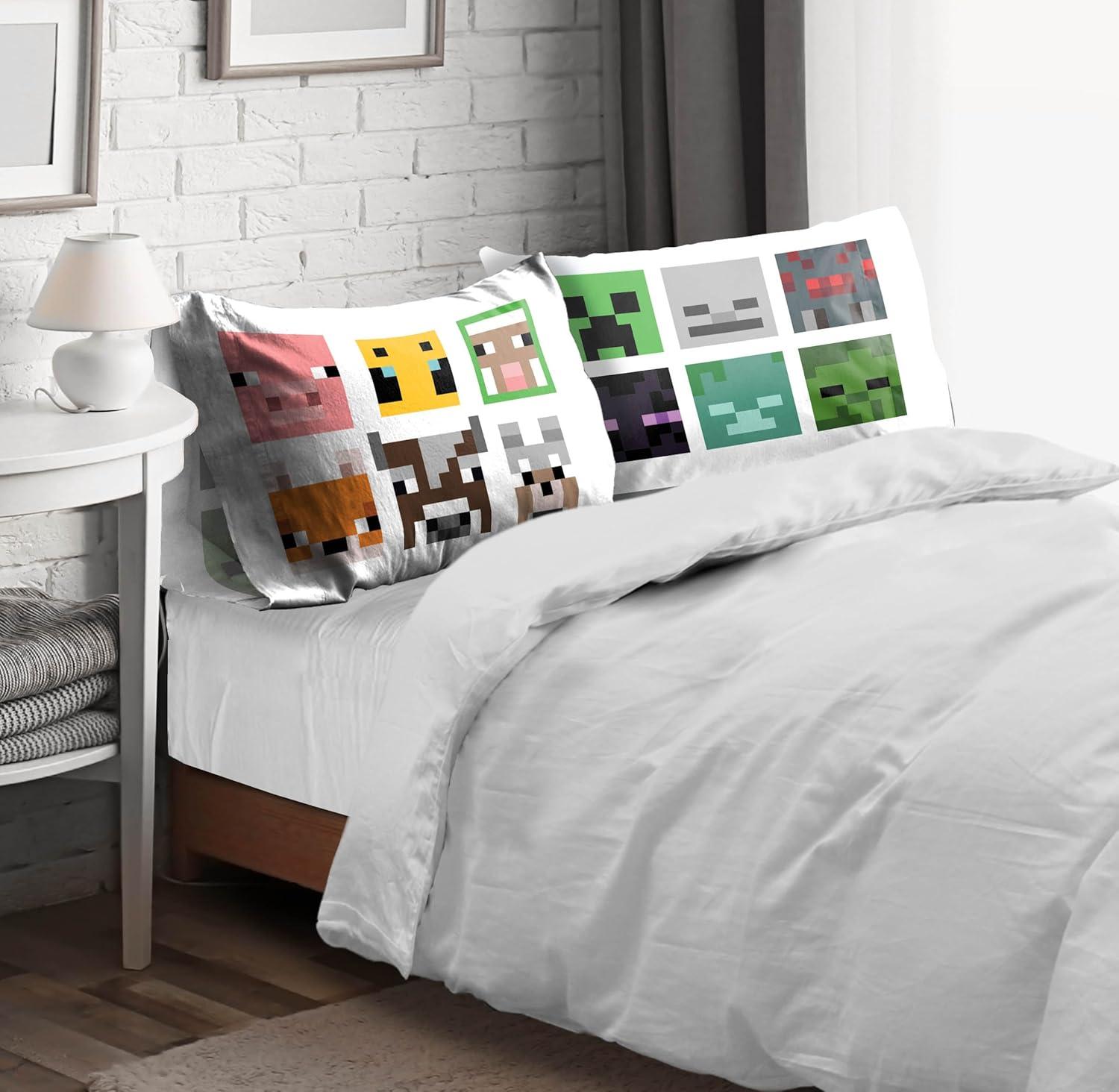 Minecraft Kids Reversible Pillowcases with Creeper Design