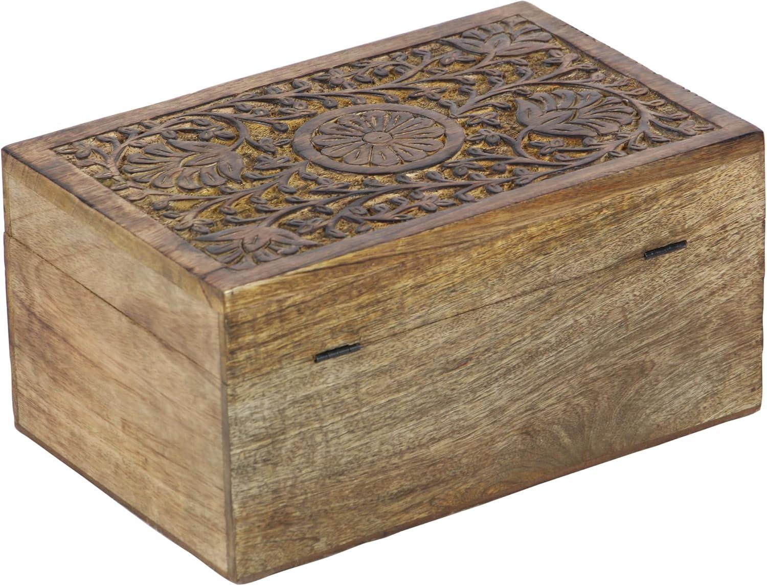 Rustic Mango Wood Floral Carved Lidded Box Set