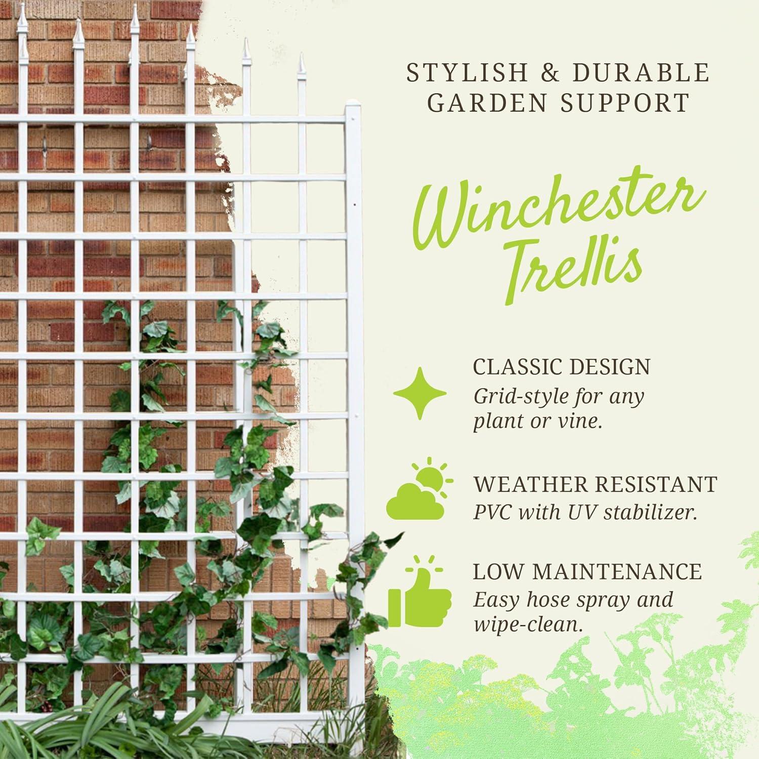 Dura-Trel Winchester 57"x95" PVC Vinyl Outdoor Garden Trellis Support for Vines, Climbing Plants, Flowers, & Vegetables w/Wall Mounting Screws, White