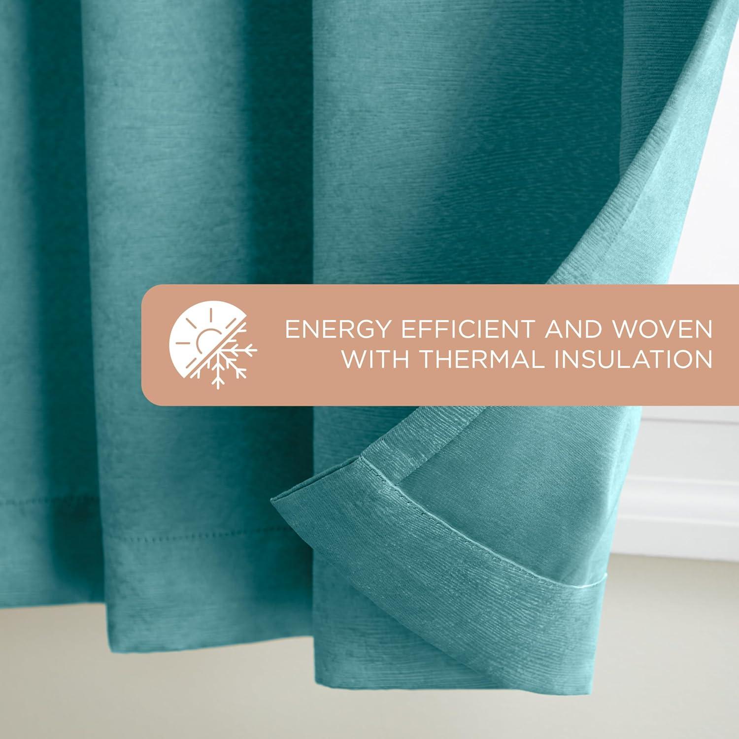 Exclusive Home Oxford Textured Sateen Room Darkening Blackout Grommet Top Curtain Panel Pair, 52"x84", Teal