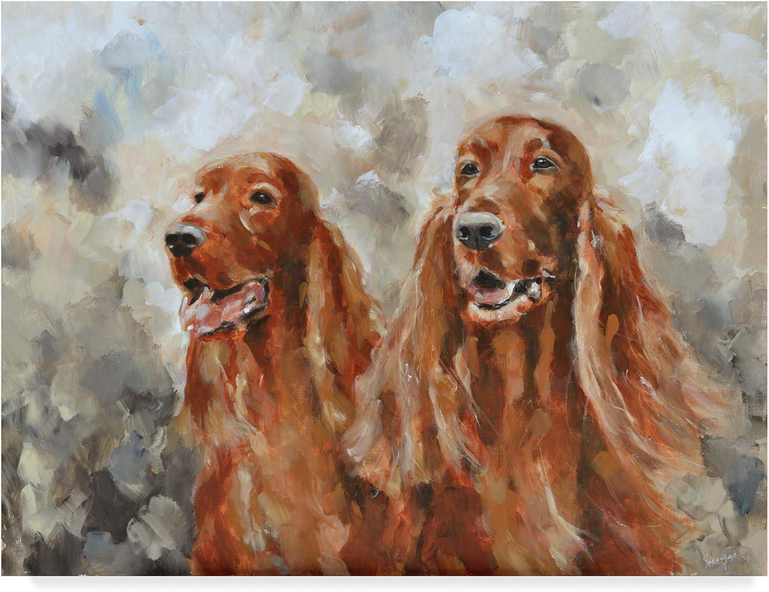 Modern Abstract Canvas Art with Two Brown Dogs