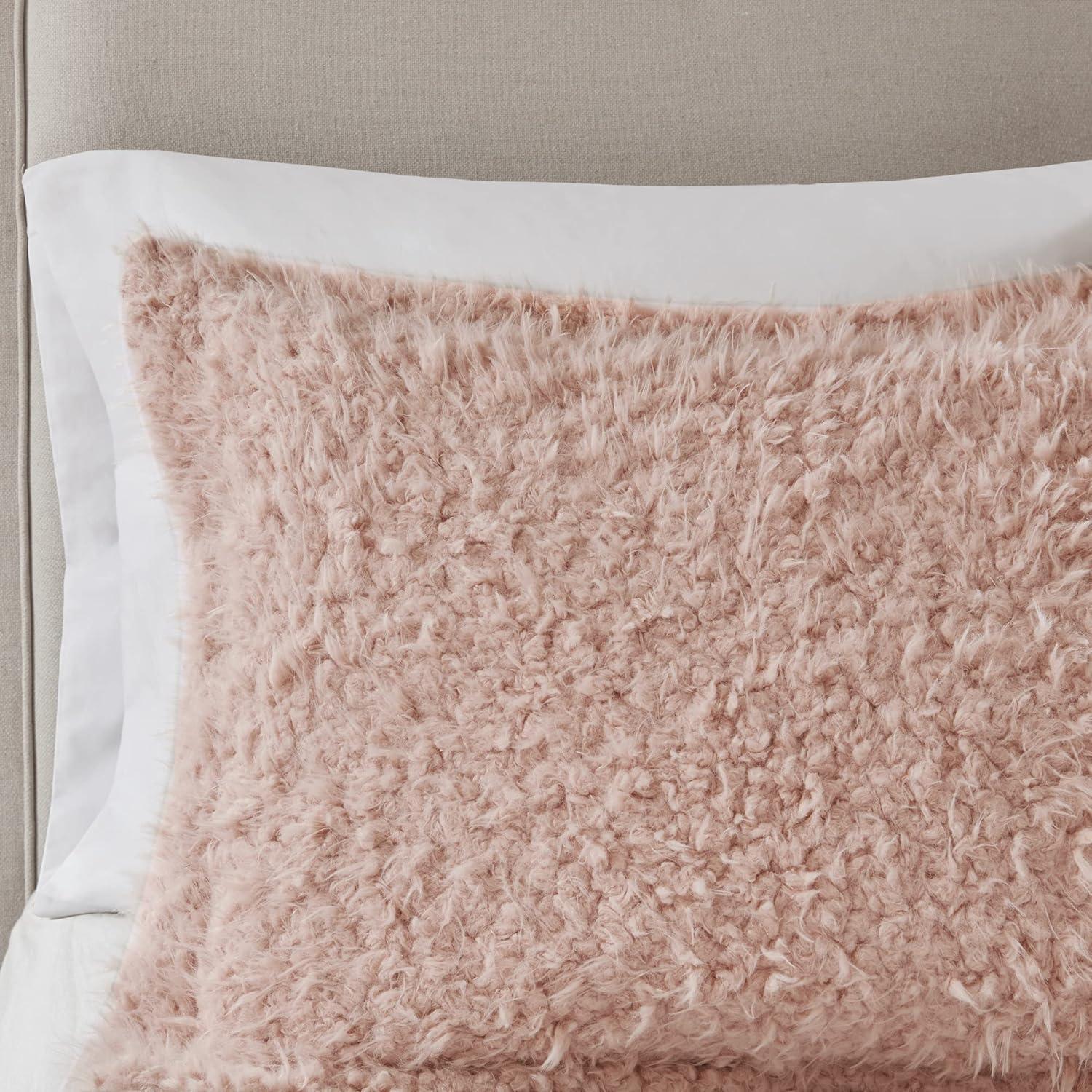 Blush Twin Faux Mohair and Mink Comforter Set