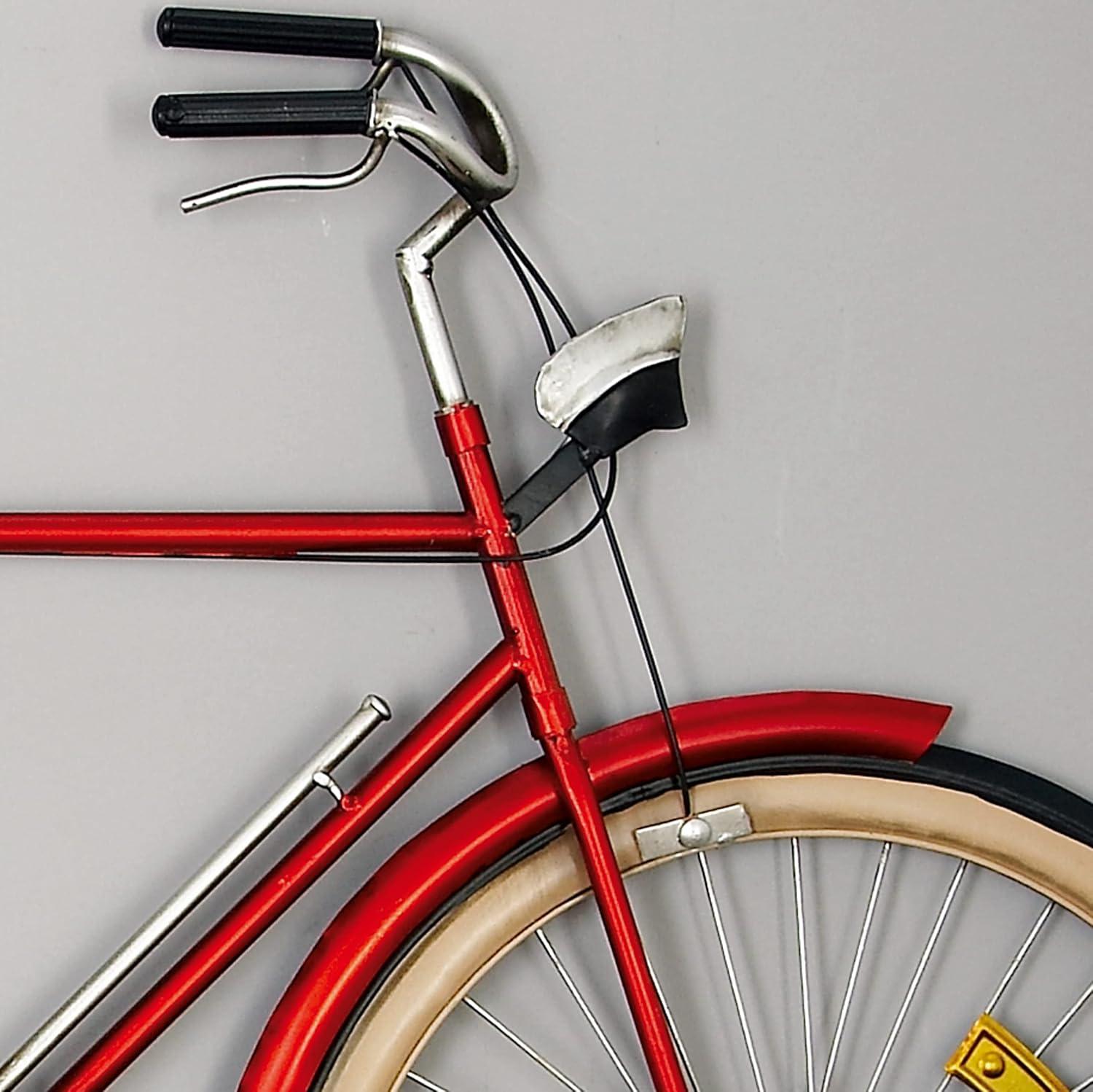 DecMode Red Metal Bike Wall Decor with Seat and Handles