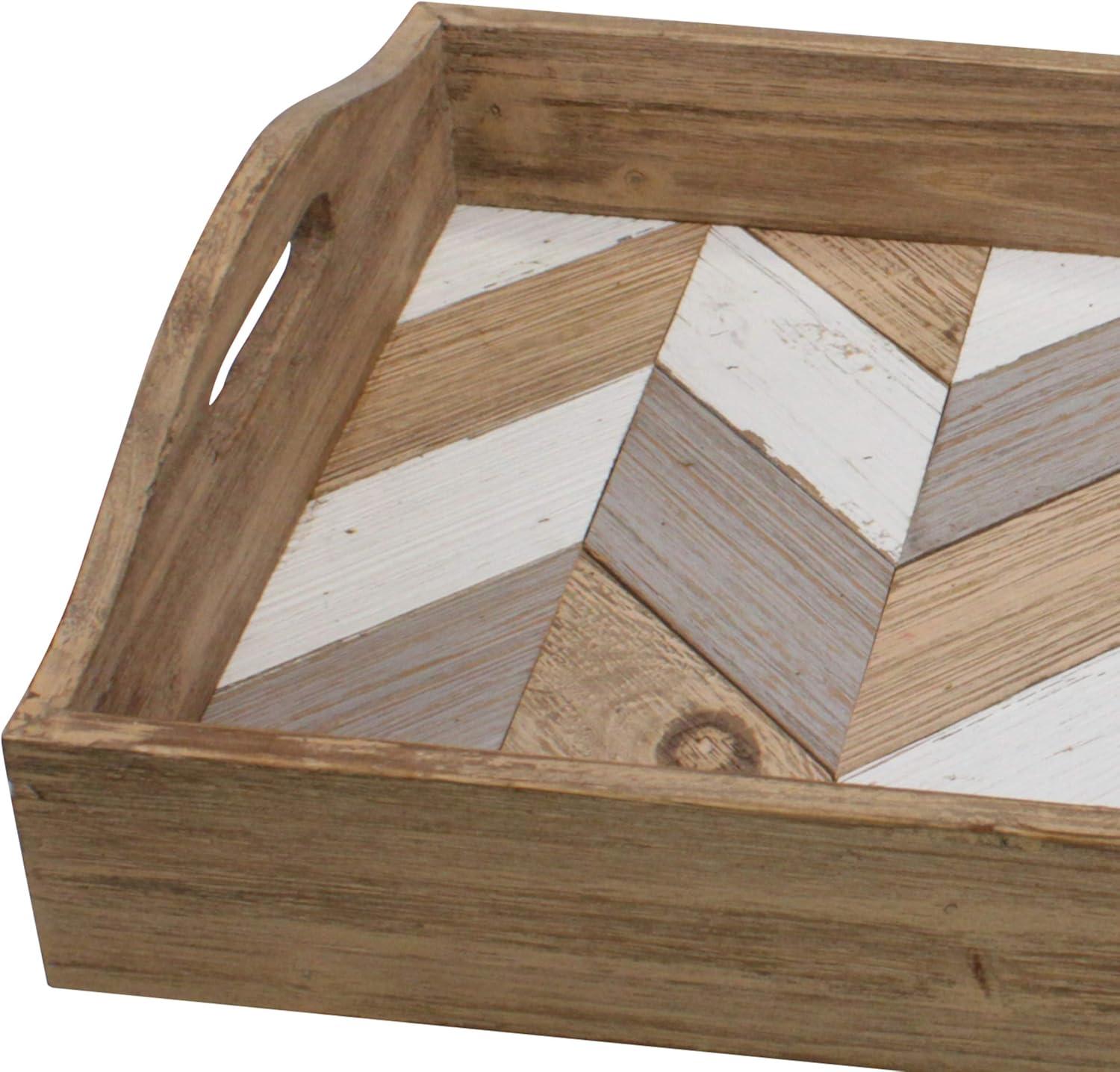 18" x 12" Country Rustic Wooden Chevron Serving Tray Brown - Stonebriar Collection:Cutout Handles