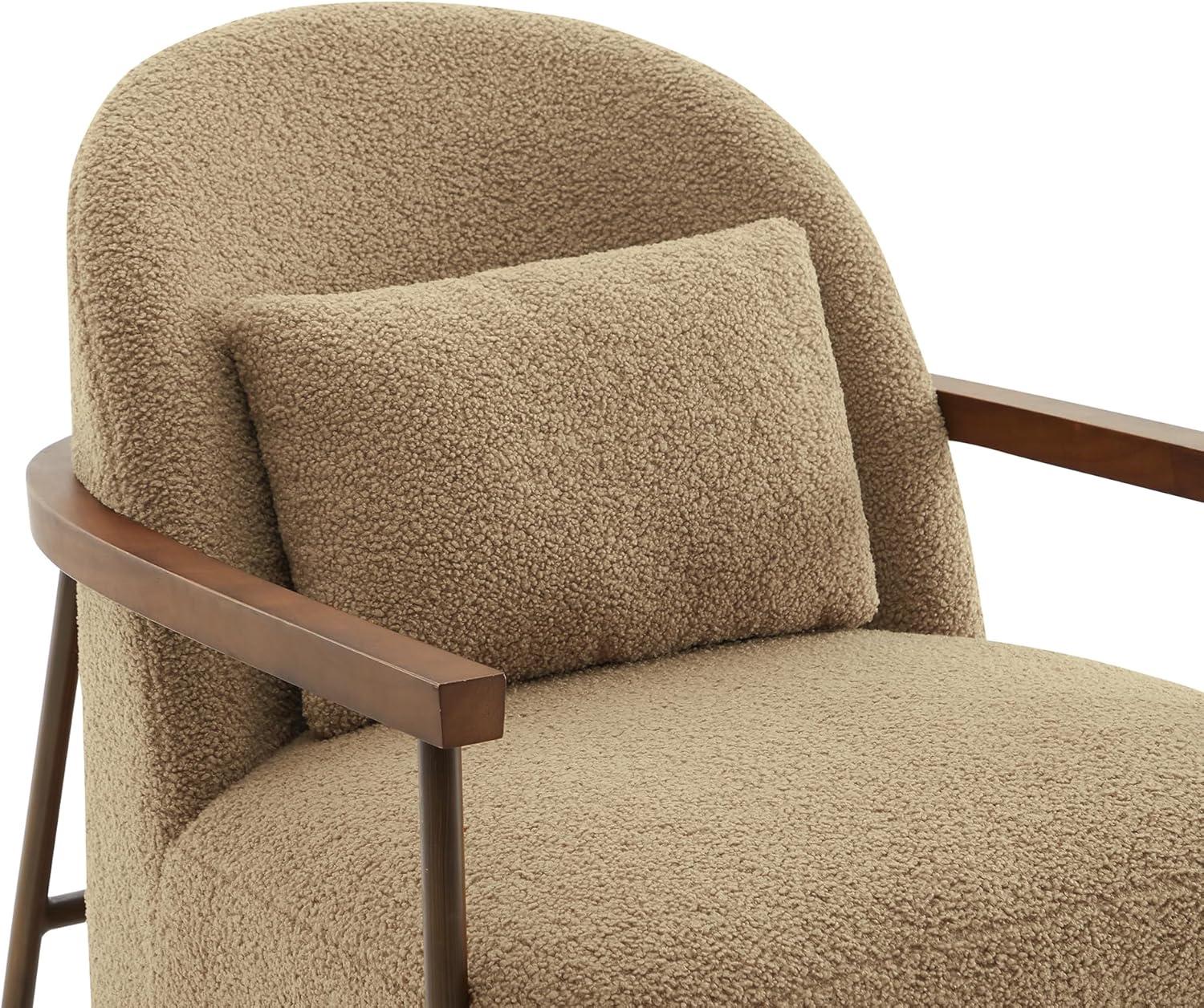 Quiteria Camel Fabric Accent Chair with Solid Wood and Metal Frame