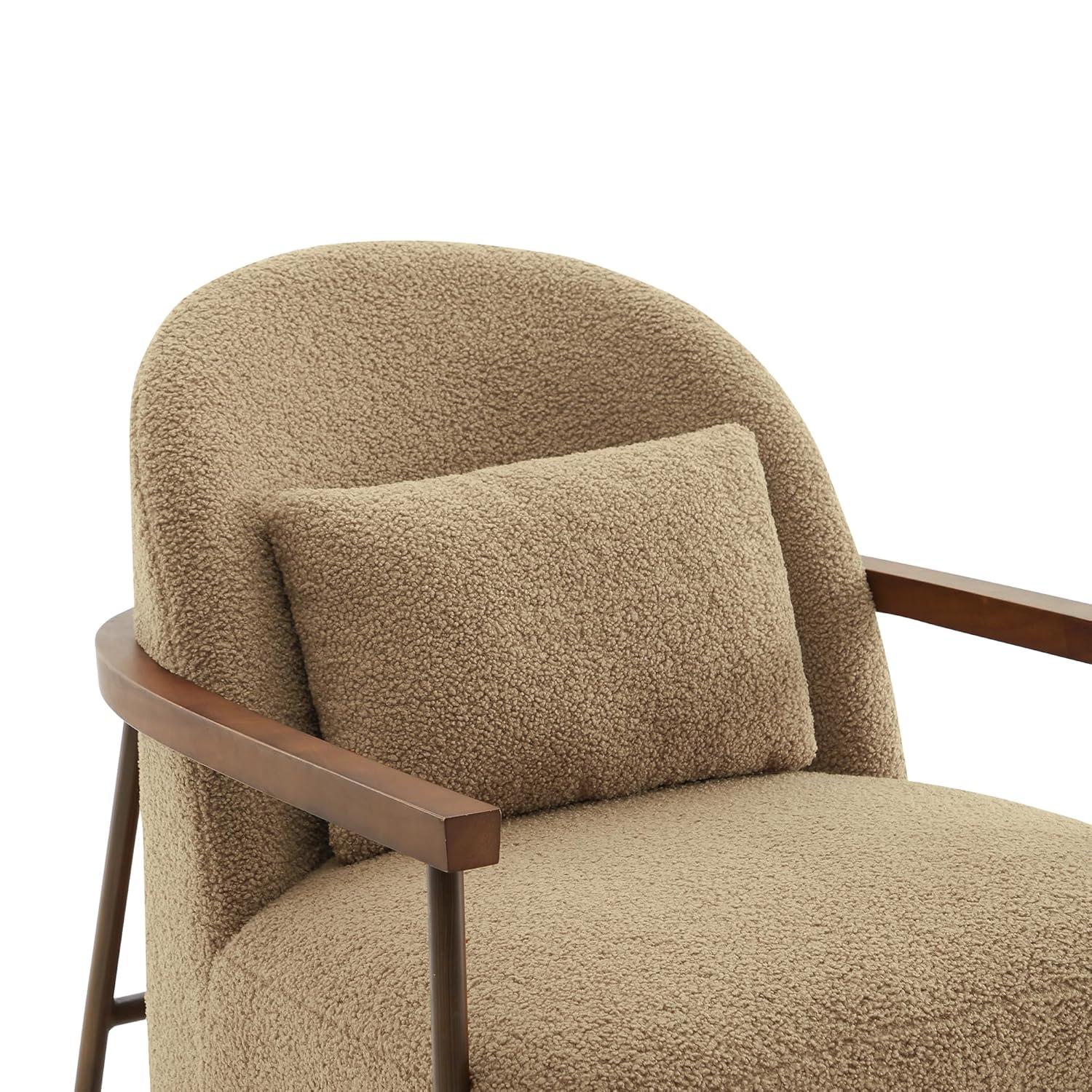 Quiteria Camel Fabric Accent Chair with Solid Wood and Metal Frame