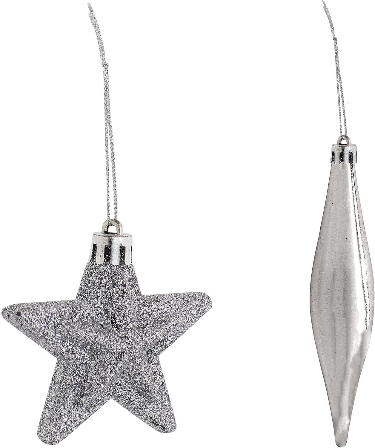 Silver Shatterproof Plastic Christmas Ornament Set, 59-Count