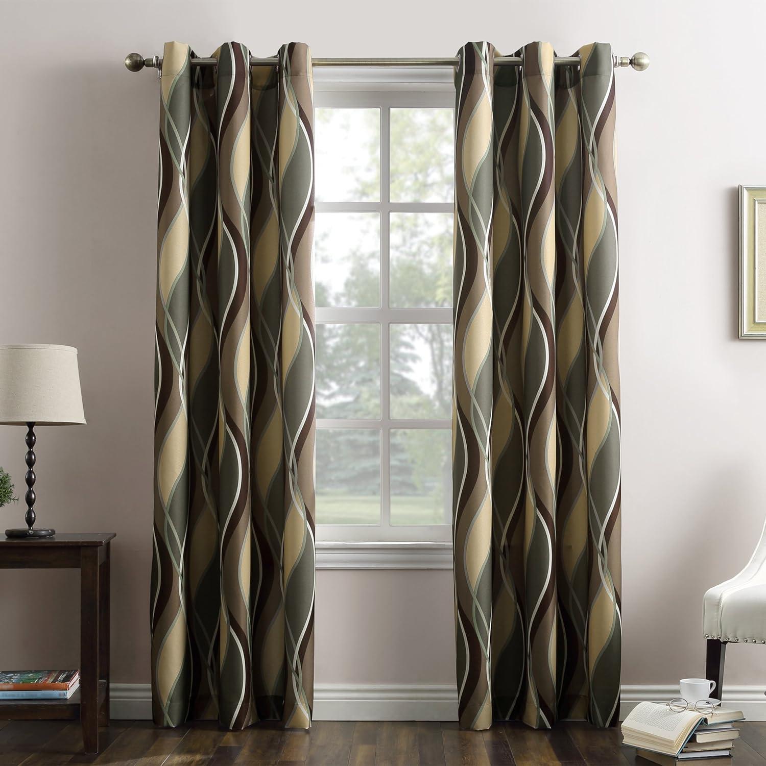 48"x84" No. 918 Semi-Sheer Intersect Ogee Wave Print Grommet Curtain Panel Spruce: Modern Light Filtering Green Curtain