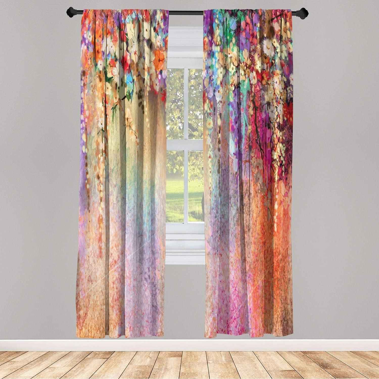 Microfiber Floral Semi-Sheer Rod Pocket Curtain Panels (Set of 2)