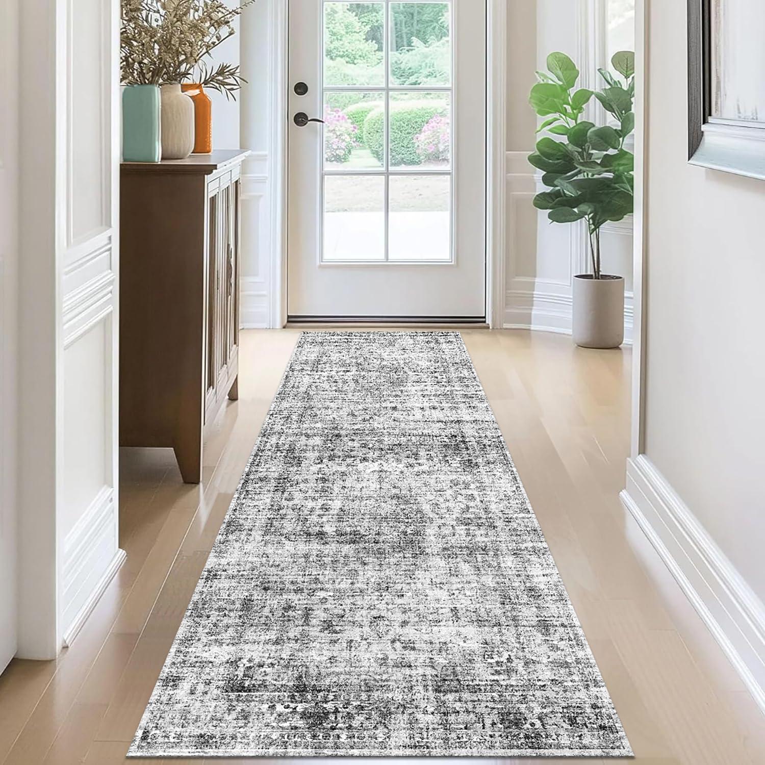 METSAVAIM 4x6 Rug | Vintage Distressed Traditional Area Rug for Living Room & Bedroom - Ultra Soft, Non-Slip Backing & Machine Washable Rug, Ideal for Indoor & Outdoor Use – White Cream & Gray
