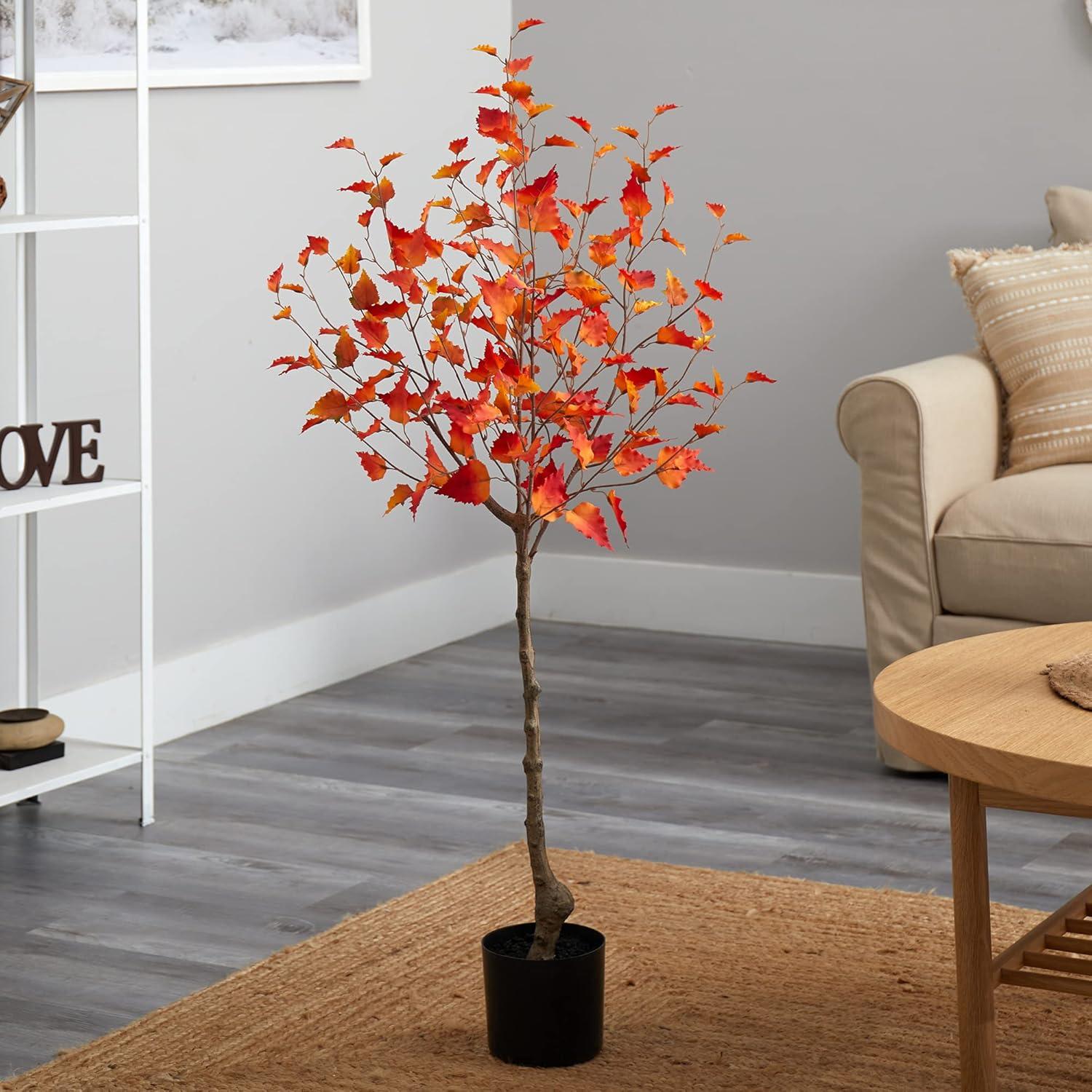 Nearly Natural 4-ft Fall Birch Artificial Autumn Tree