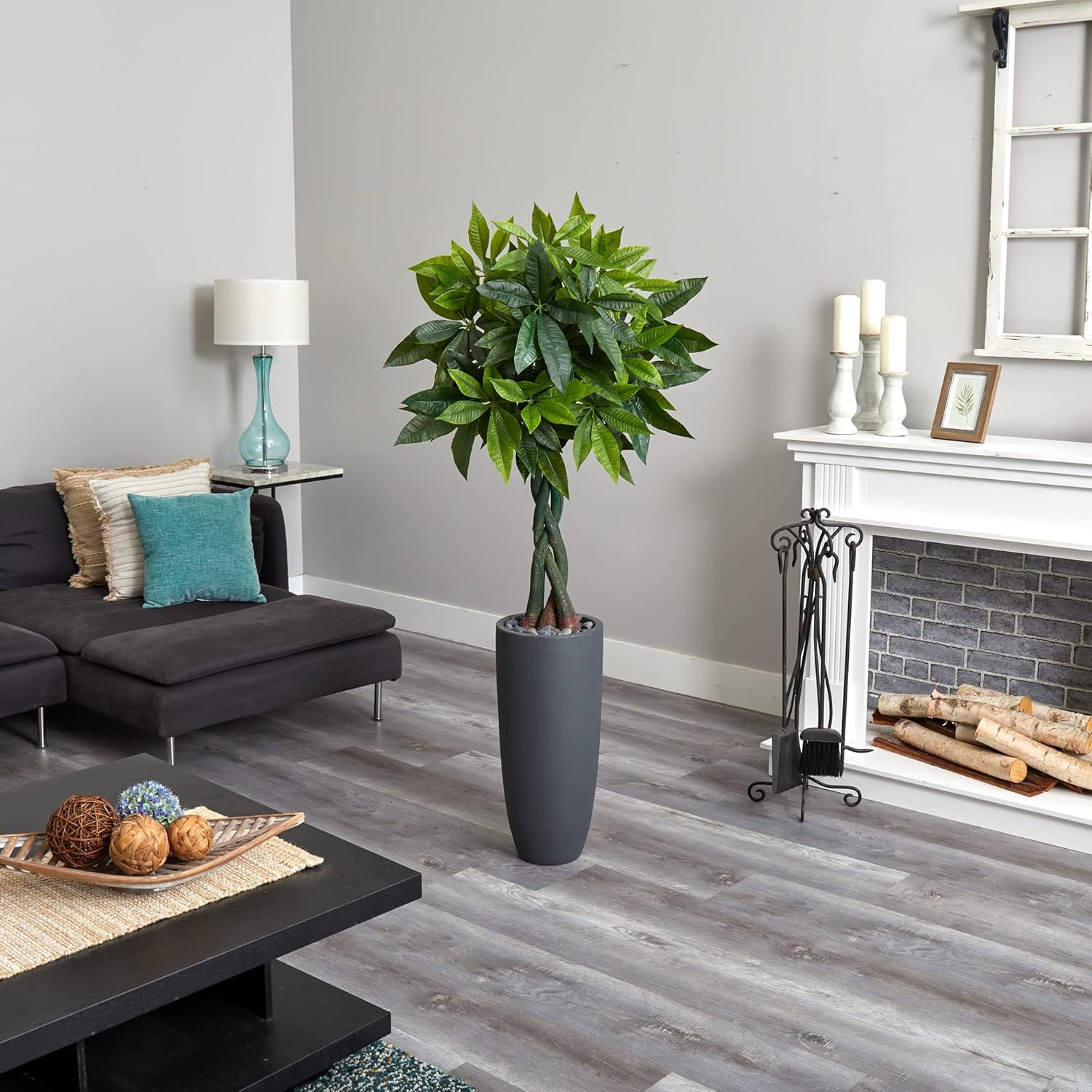 Nearly Natural 6' Money Artificial Tree in Gray Cylinder Planter (Real Touch)