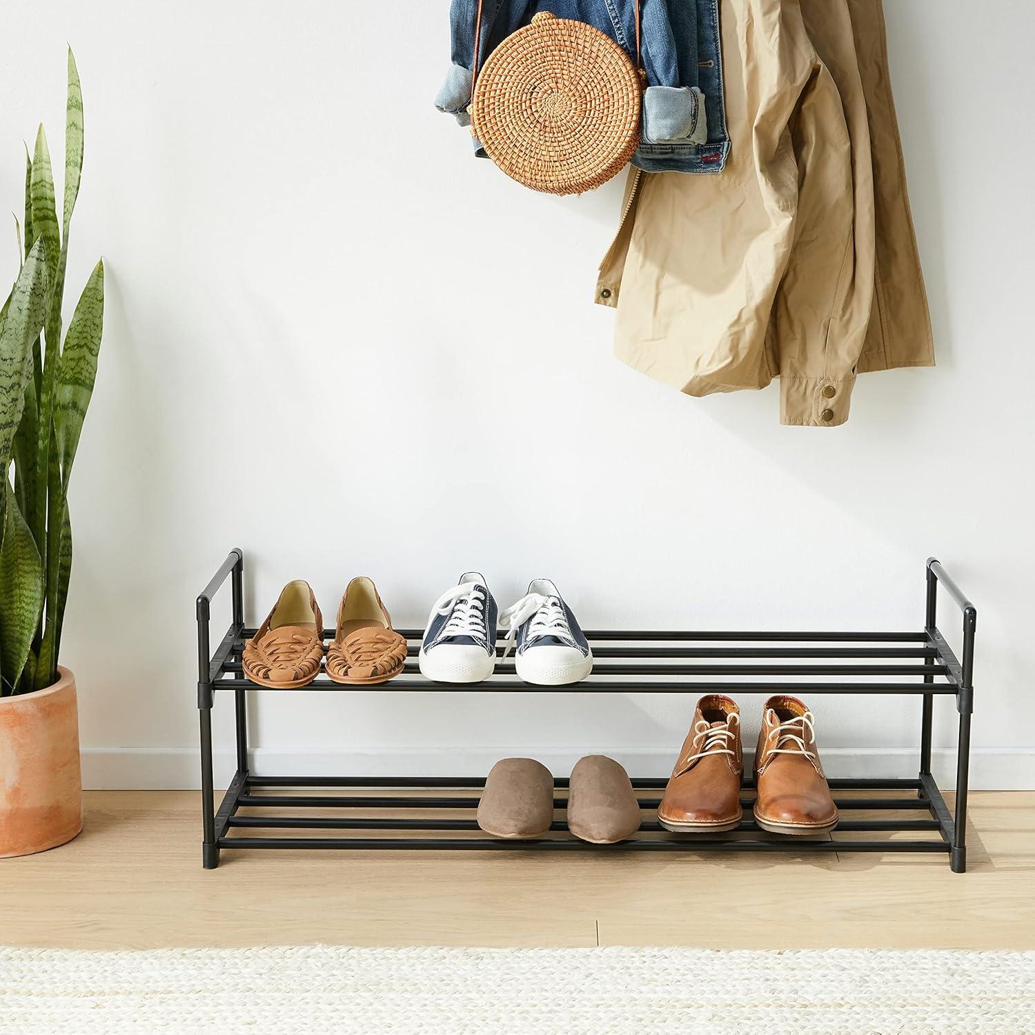 Black 2-Tier Metal Shoe Storage Shelf