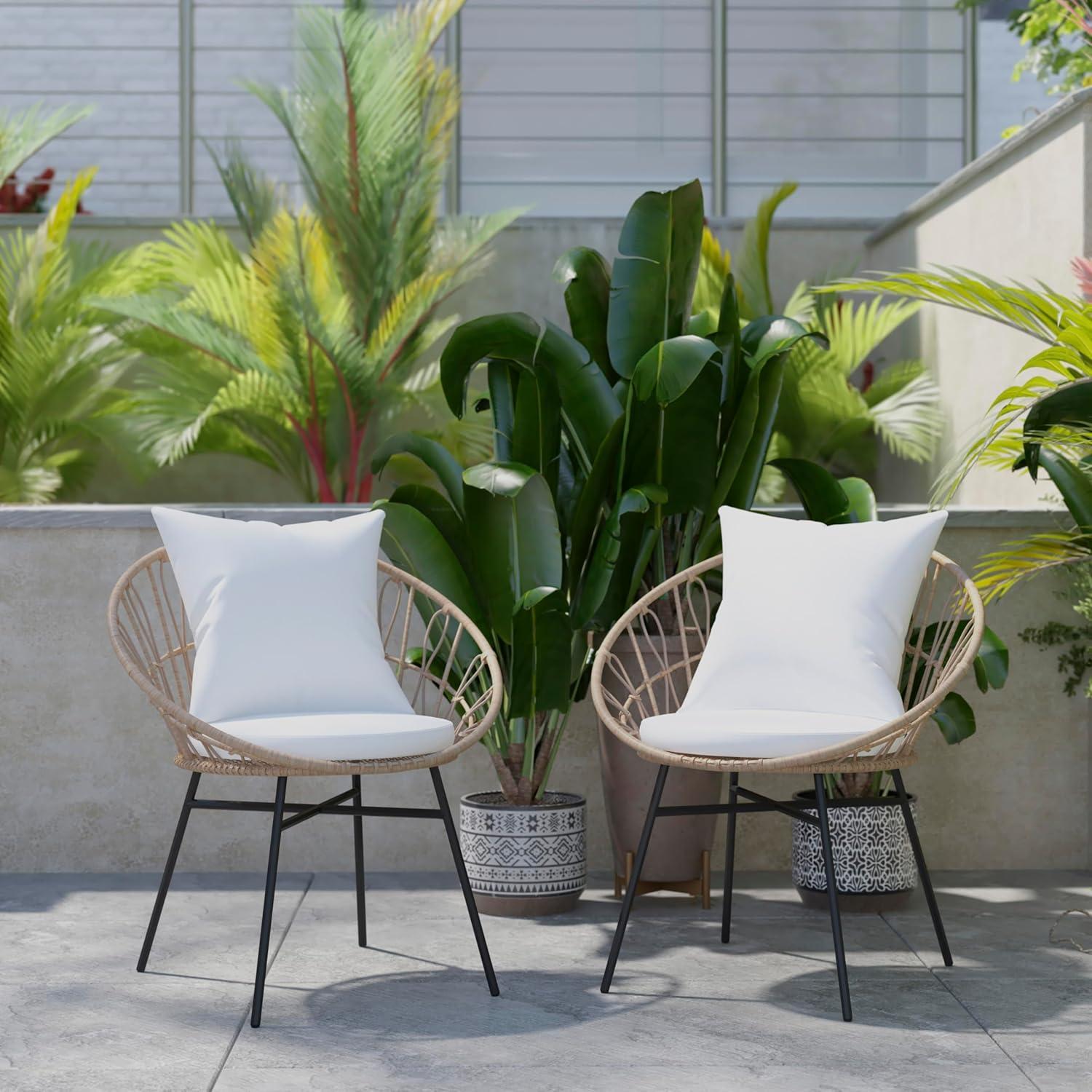 Flash Furniture Devon Set of 2 Indoor/Outdoor Modern Papasan Patio Chairs, Rope with Tan Finish PE Wicker Rattan and Light Gray Cushions