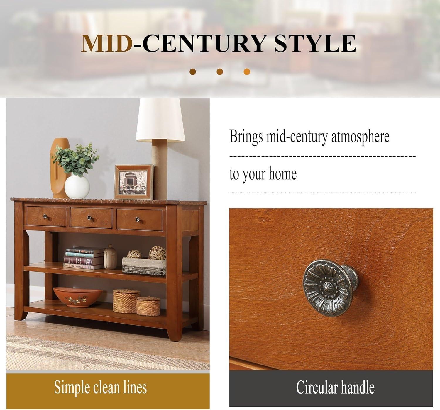 Quarte 48'' Solid Wood Console Table, Modern Entryway Sofa Side Table with 3 Storage Drawers and 2 Shelves. Easy to Assemble