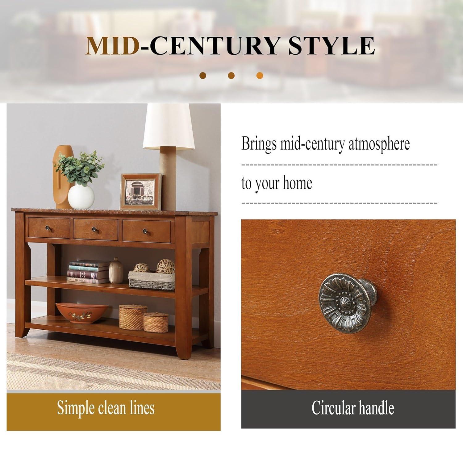 Quarte 48'' Solid Wood Console Table, Modern Entryway Sofa Side Table with 3 Storage Drawers and 2 Shelves. Easy to Assemble