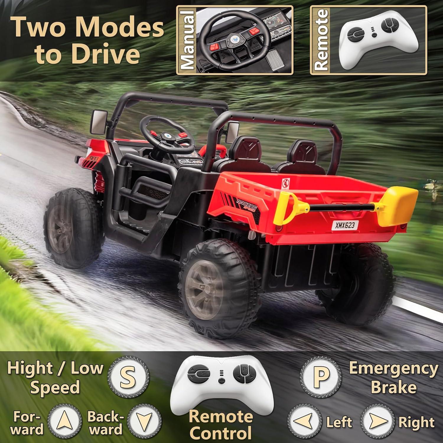 4 Wheels 24V Ride on Dump Truck Toys 2 Seater Kids Ride On UTV Car with Remote Control,Electric Dump Bed