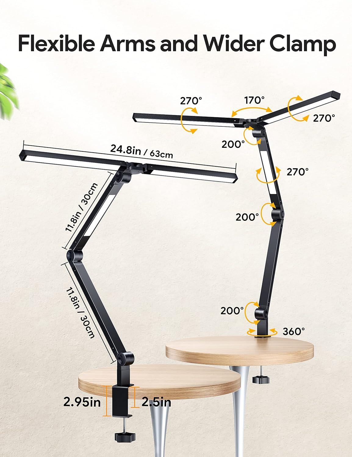 Adjustable Black LED Desk Lamp with Clamp and Control Box