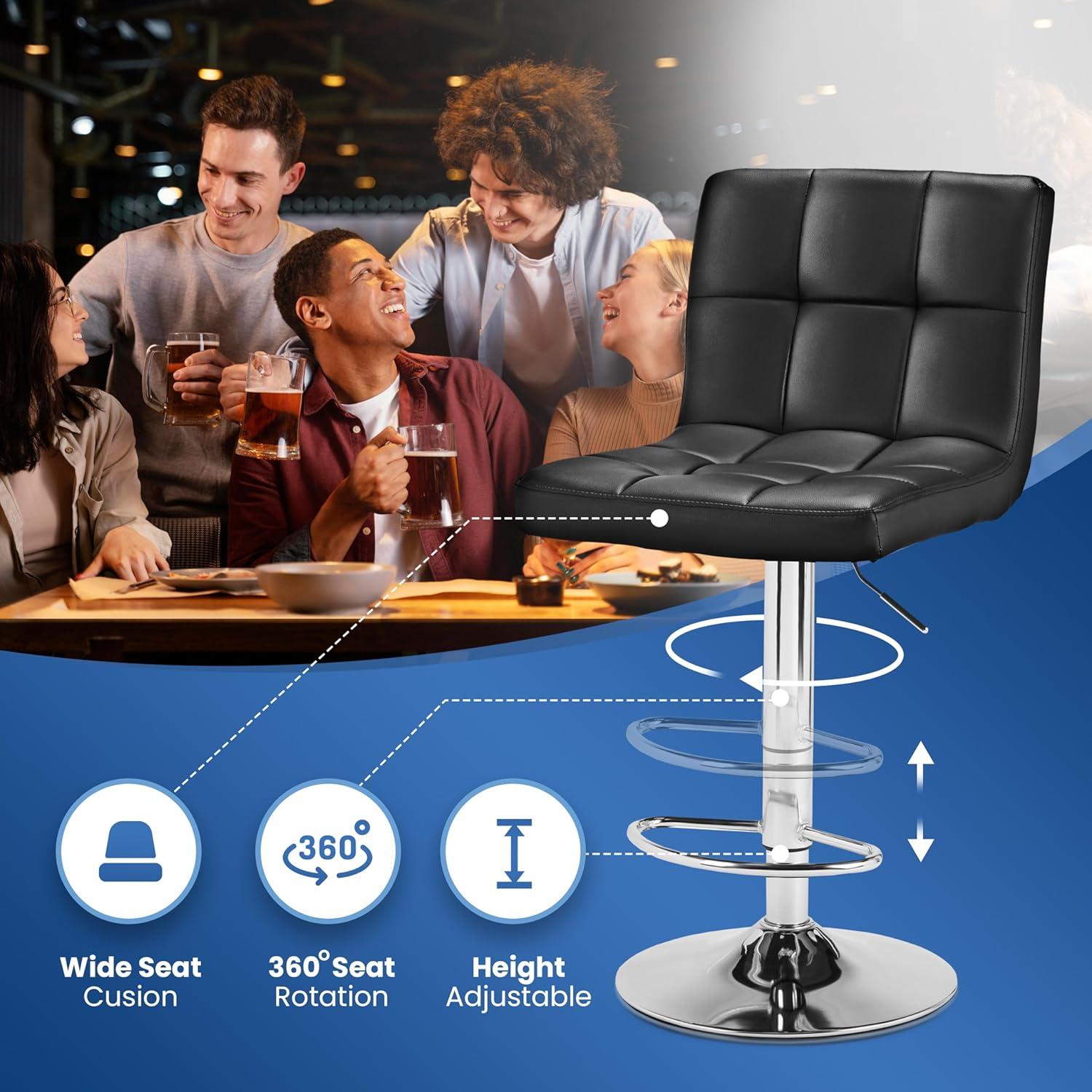 Bar Stools 1 Set Of 2, Counter Height Bar Stools, Square Cushion Bar Stools With Back, Footstool, Cafe, 2 Pieces