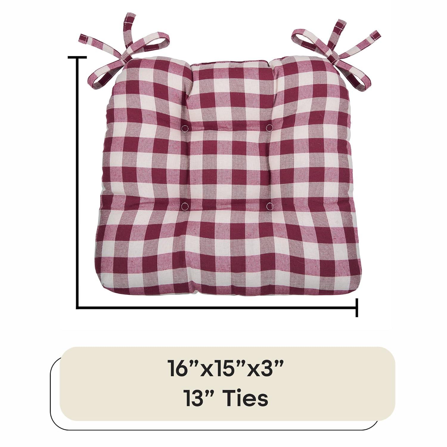 Kate Aurora Set of 2 Country Farmhouse Plaid Stain/Water Resistant Chair Cushions - Burgundy